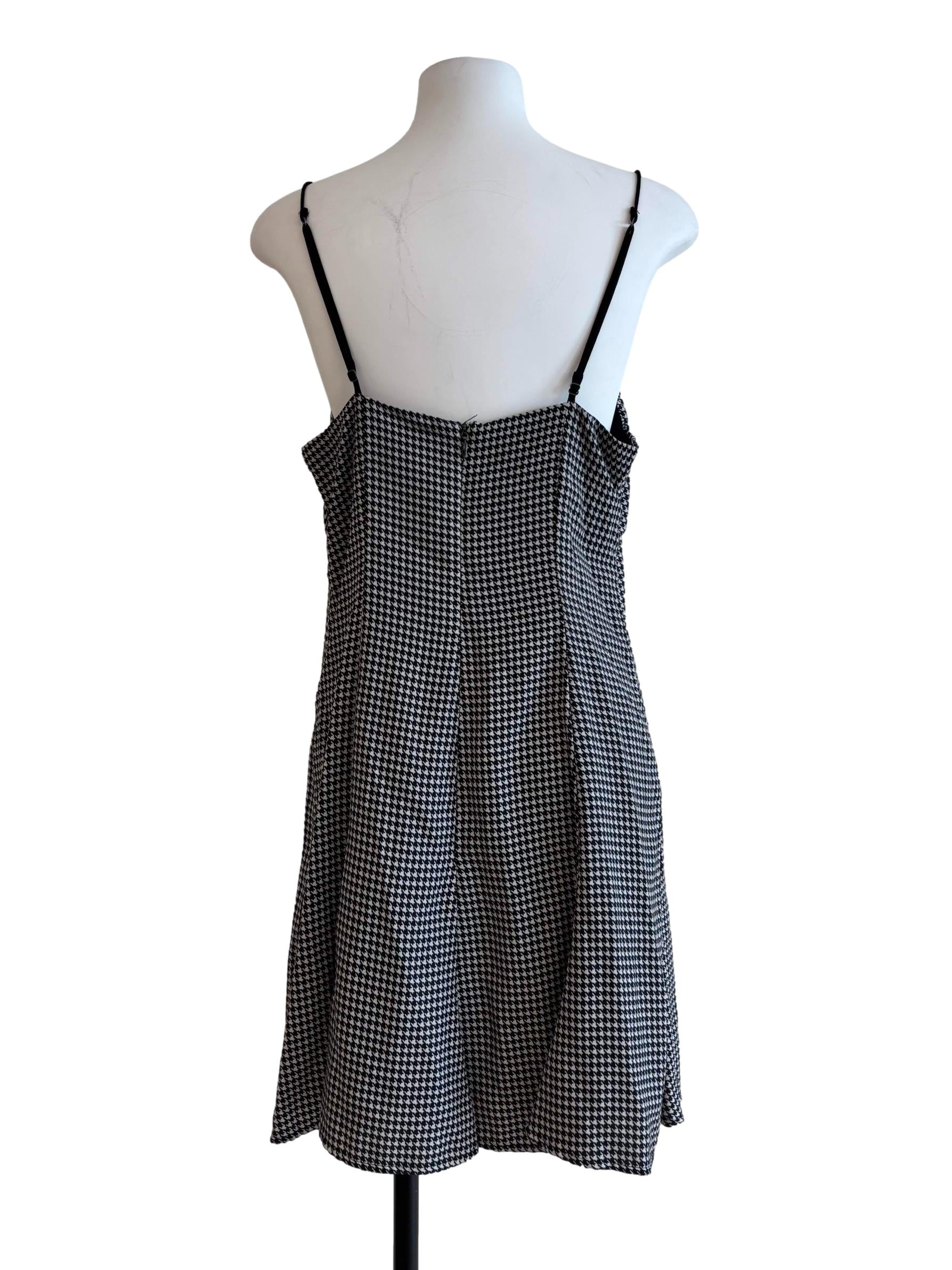 Black And White Houndstooth Spaghetti Strap Dress