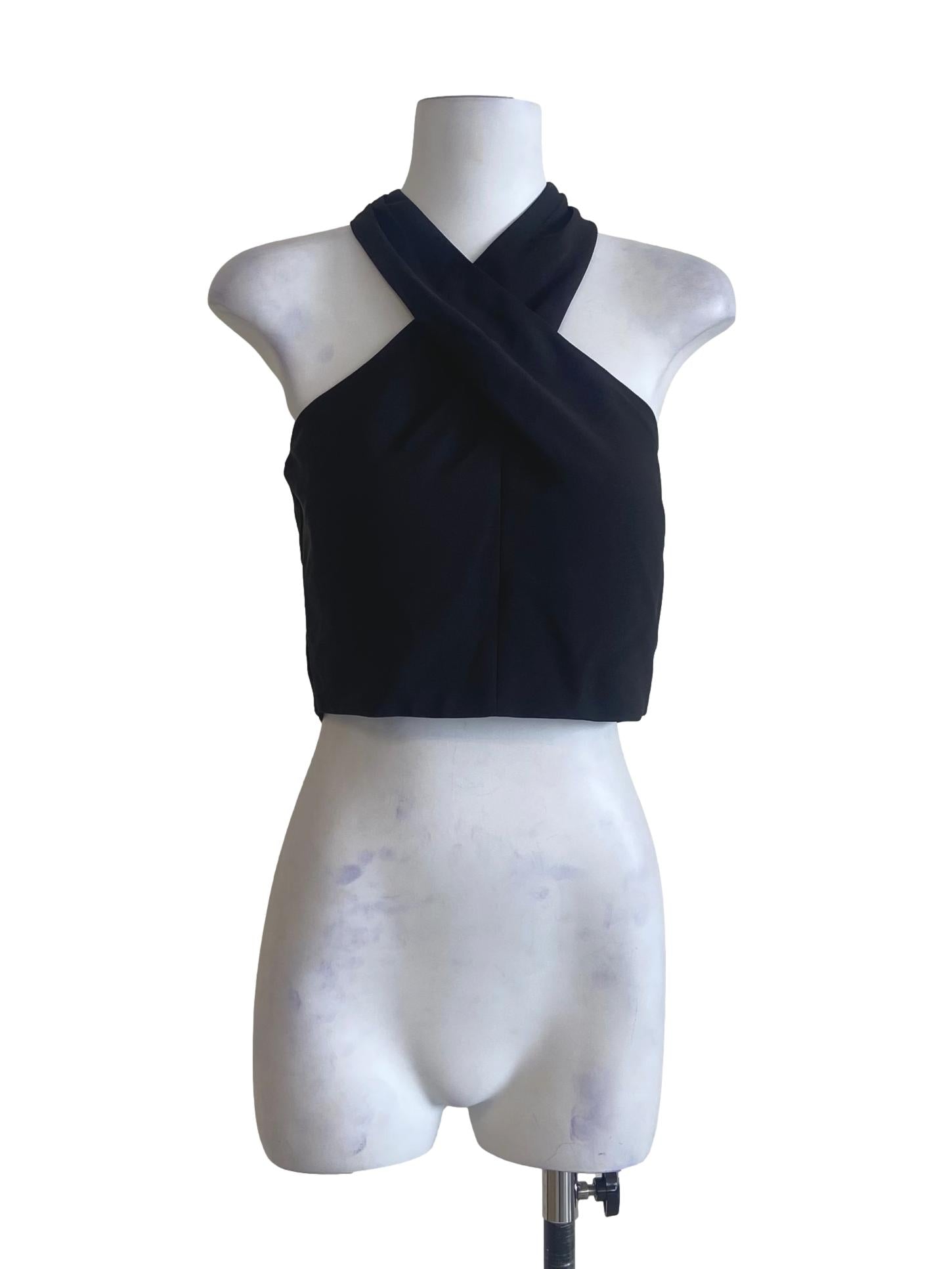 Black Halter Neck Sleeveless Crop Top