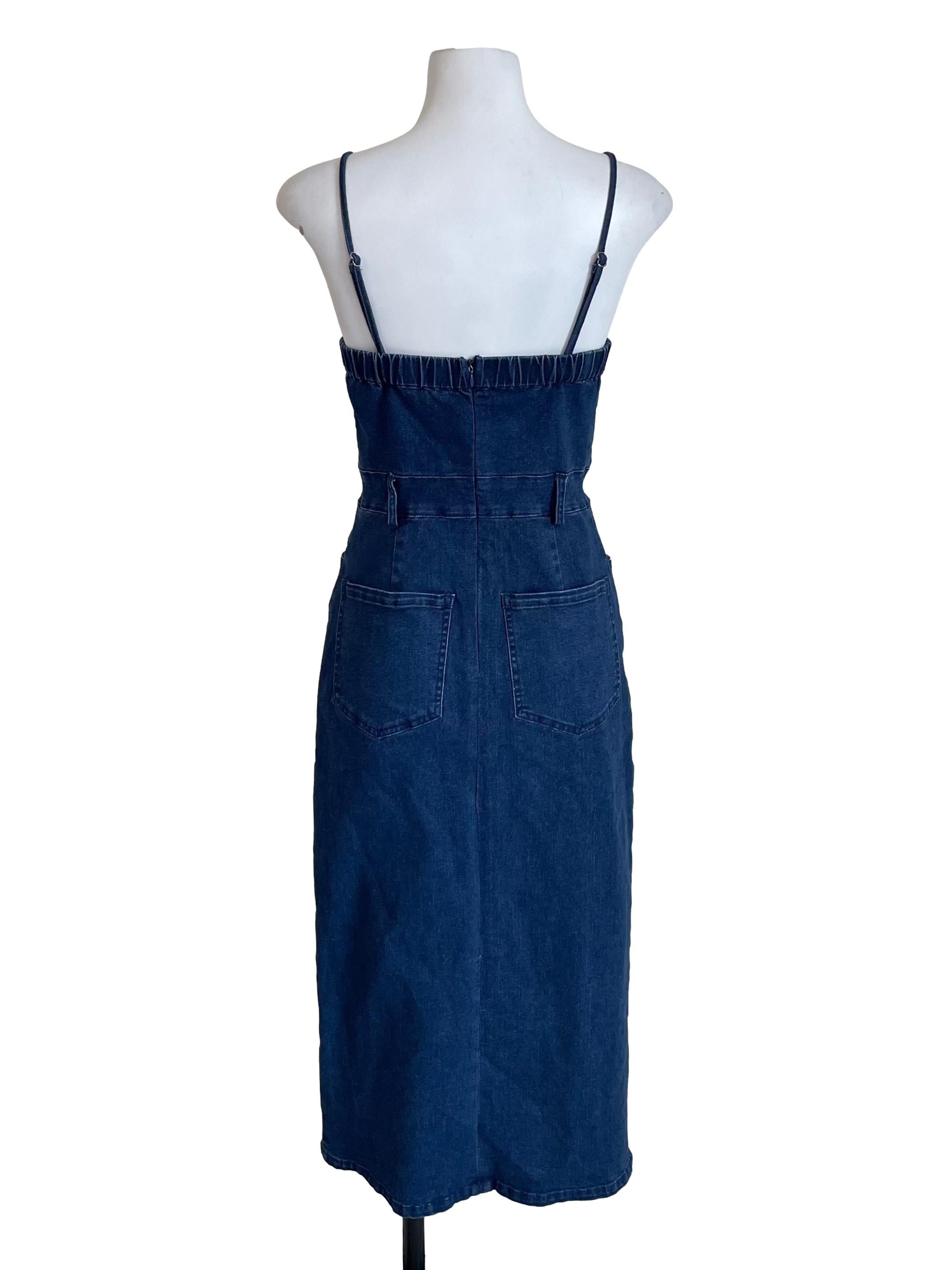 Blue Denim Slit Sheath Dress
