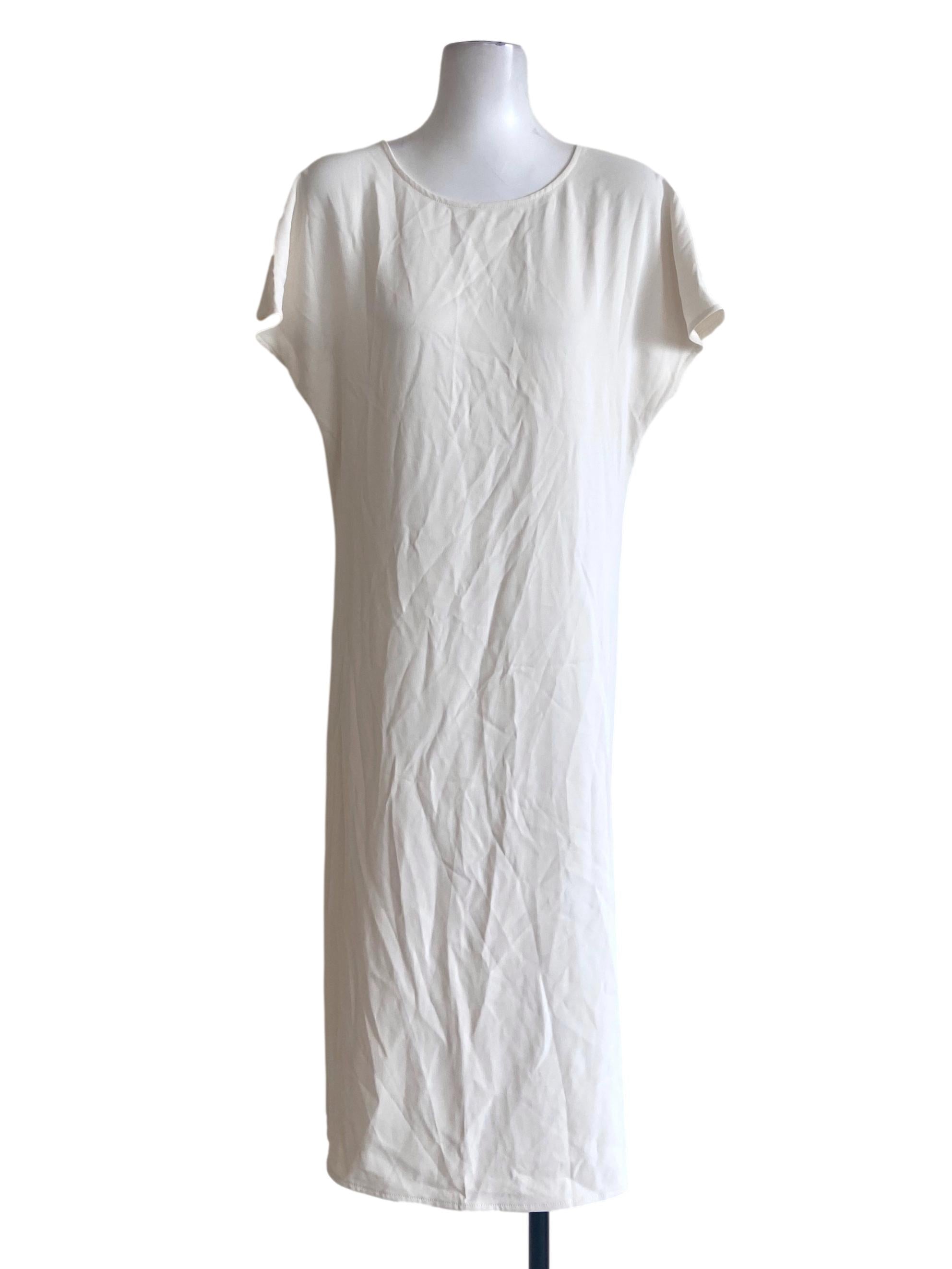 White Pearl Batwing Sleeve Twill Dress LB