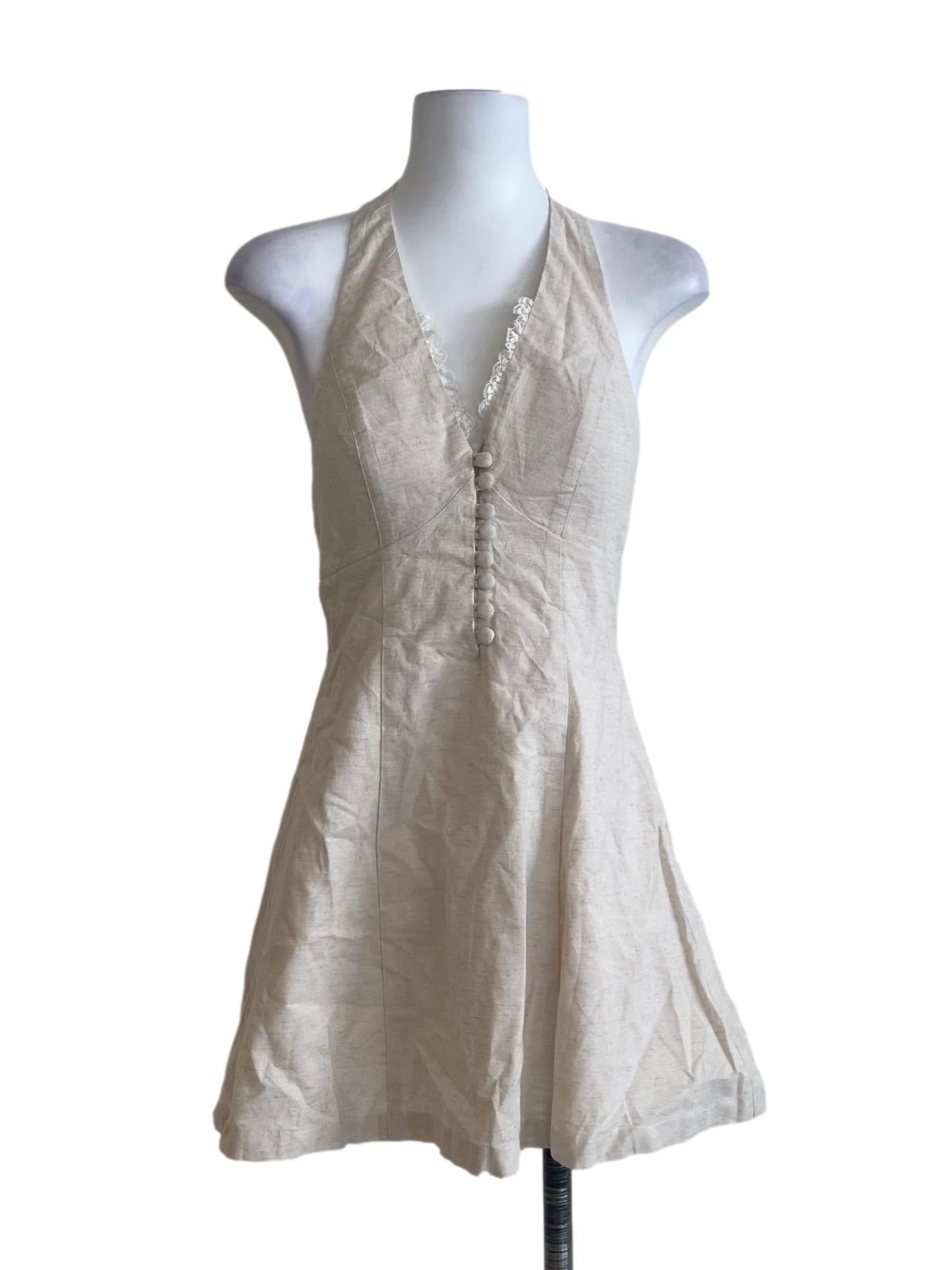 Chiffon Beige Halter Neck Mini Dress