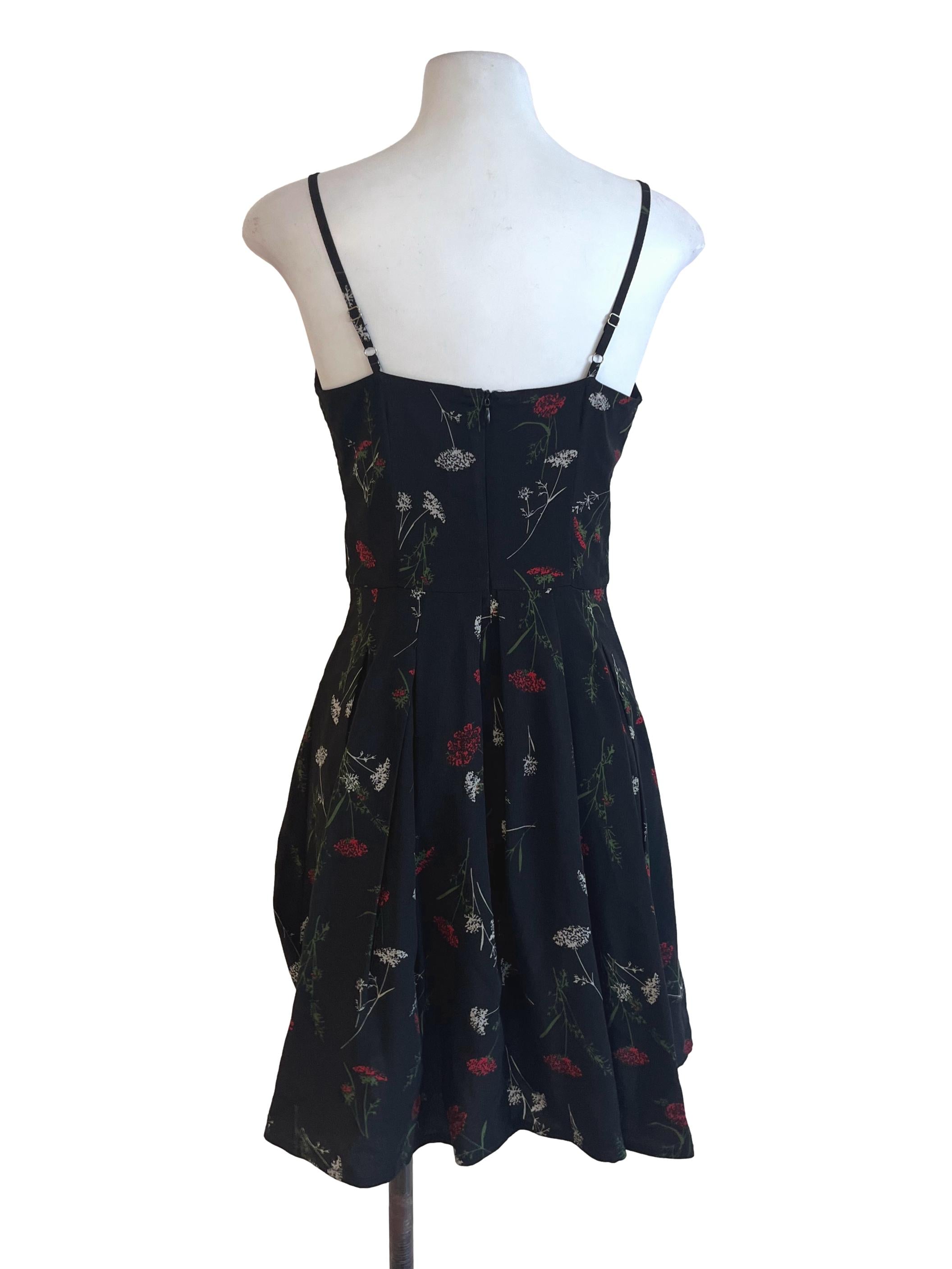 Black Floral Pattern V Neck Sundress