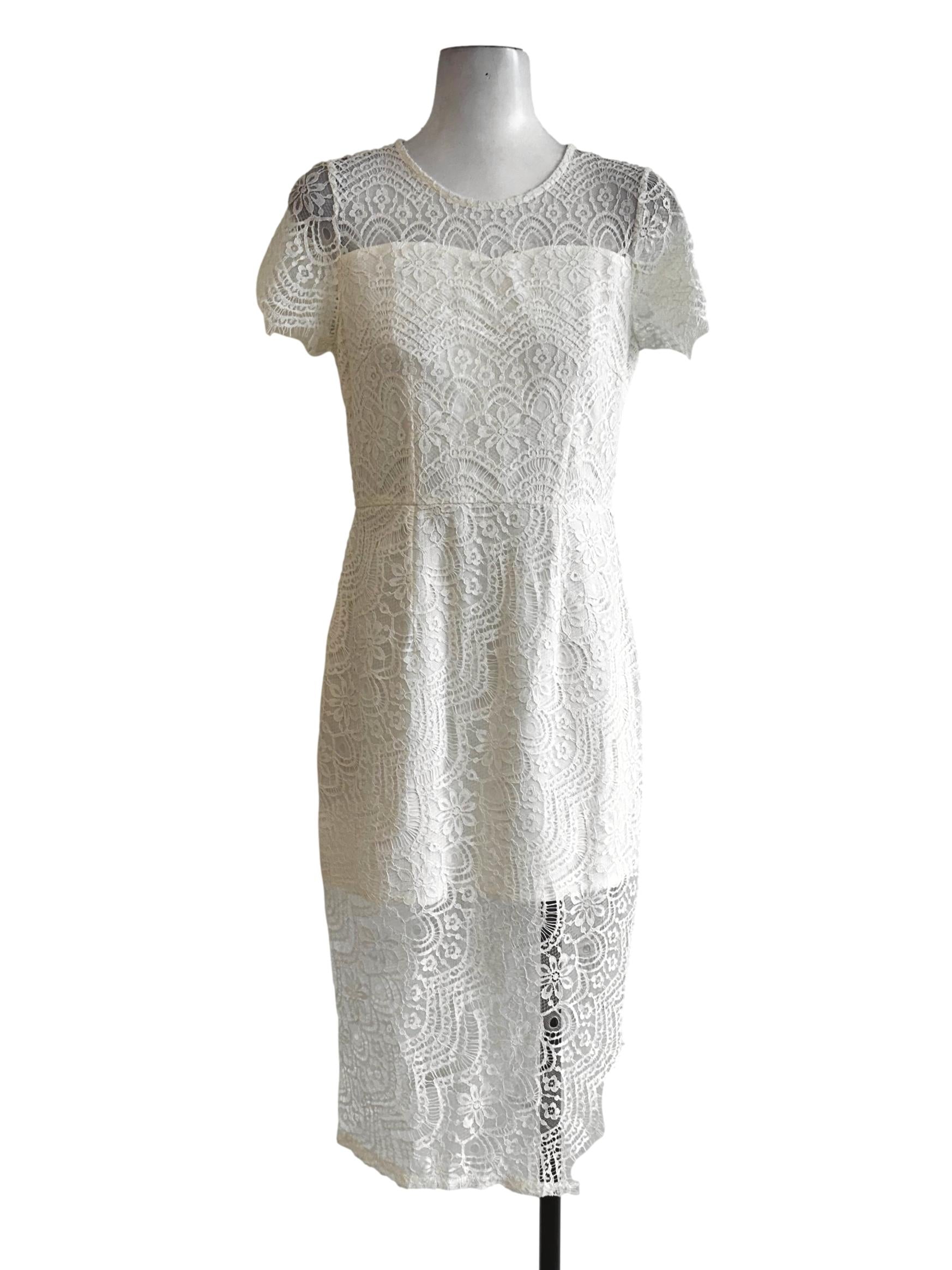 Off White Lace Pattern Dress