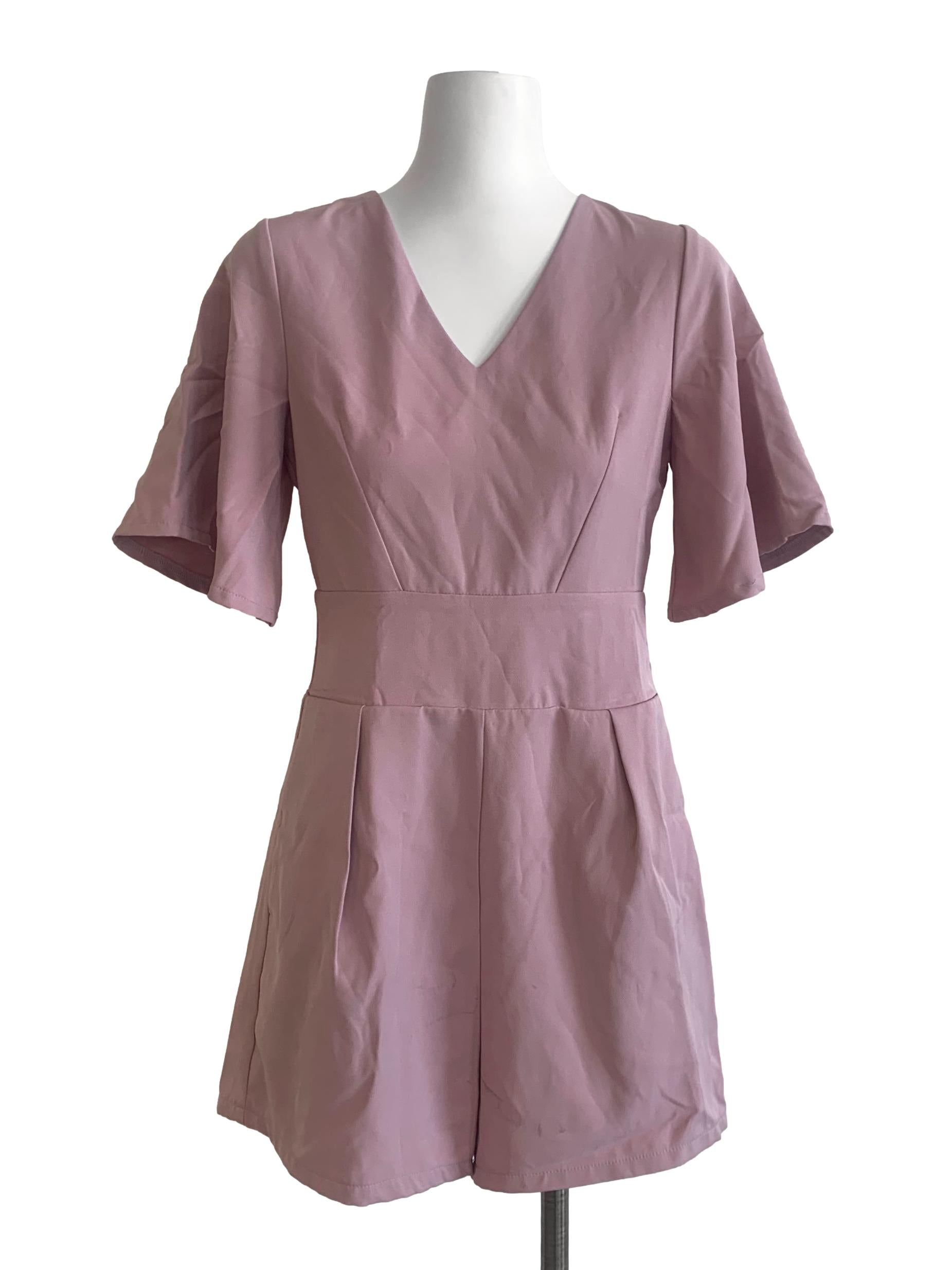 Lilac Purple V Neck Romper