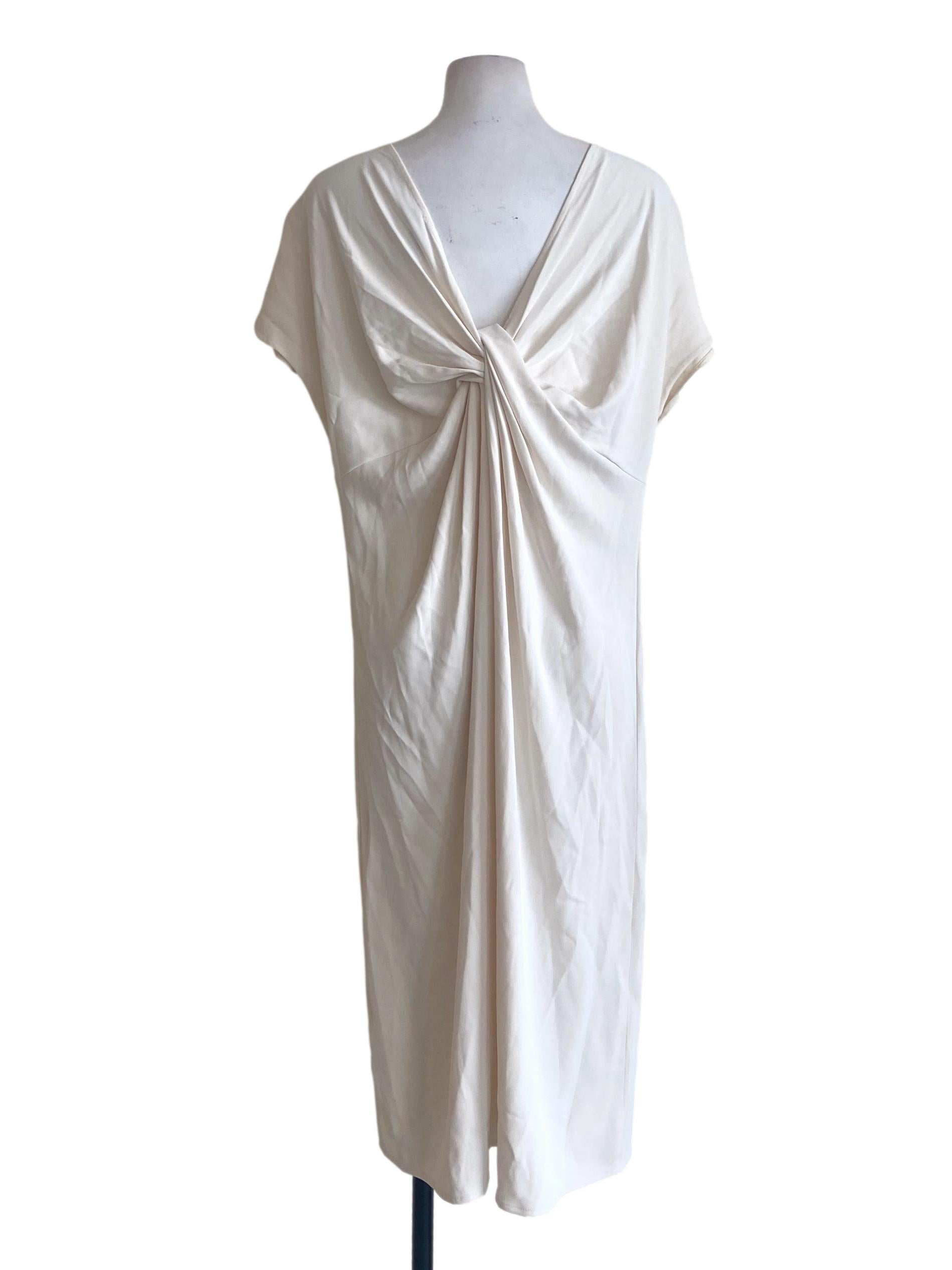 White Pearl Batwing Sleeve Twill Dress LB