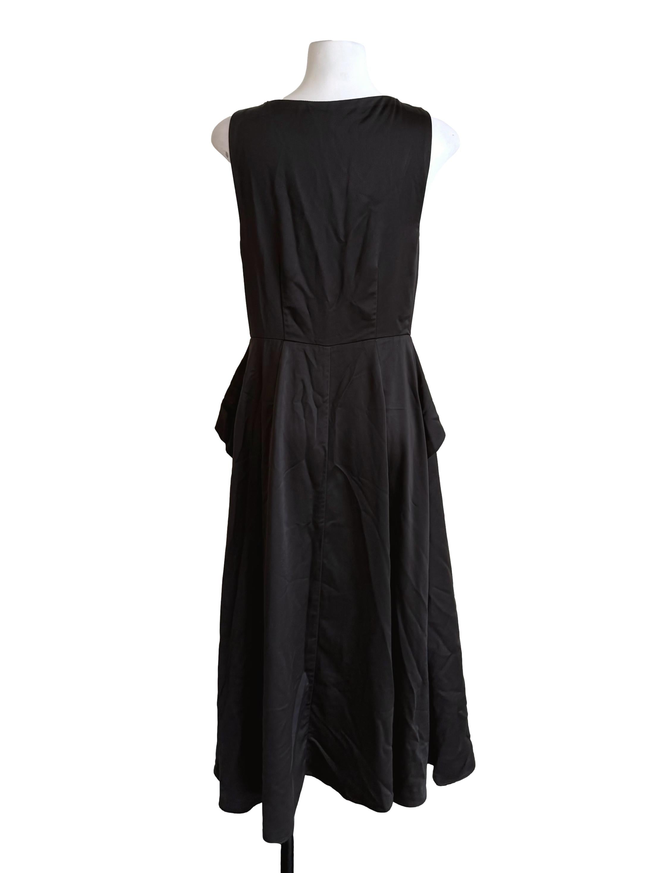 Black Satin Tie Bow Wrap Dress