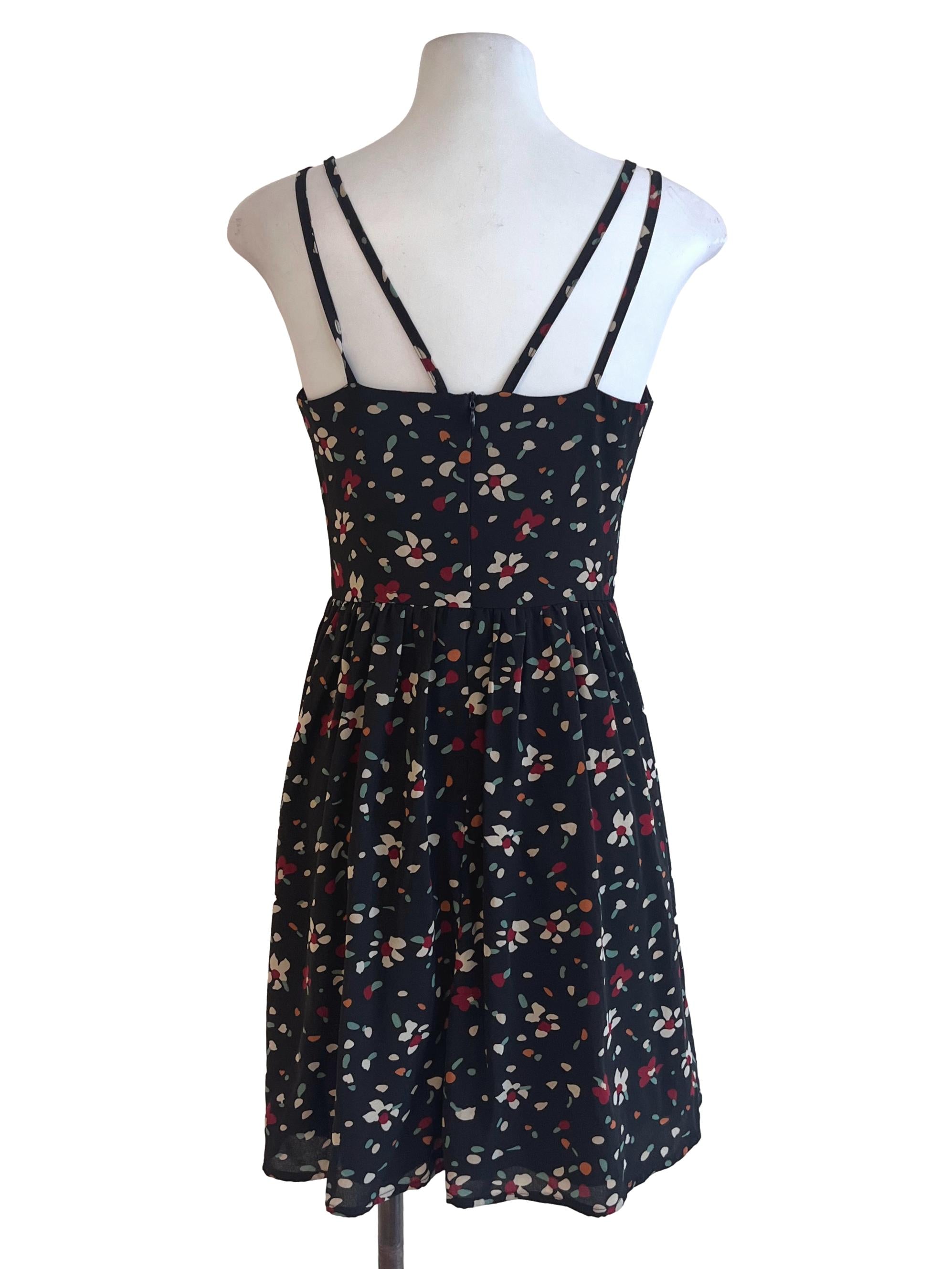 Black Floral Pattern Sleeveless Sundress