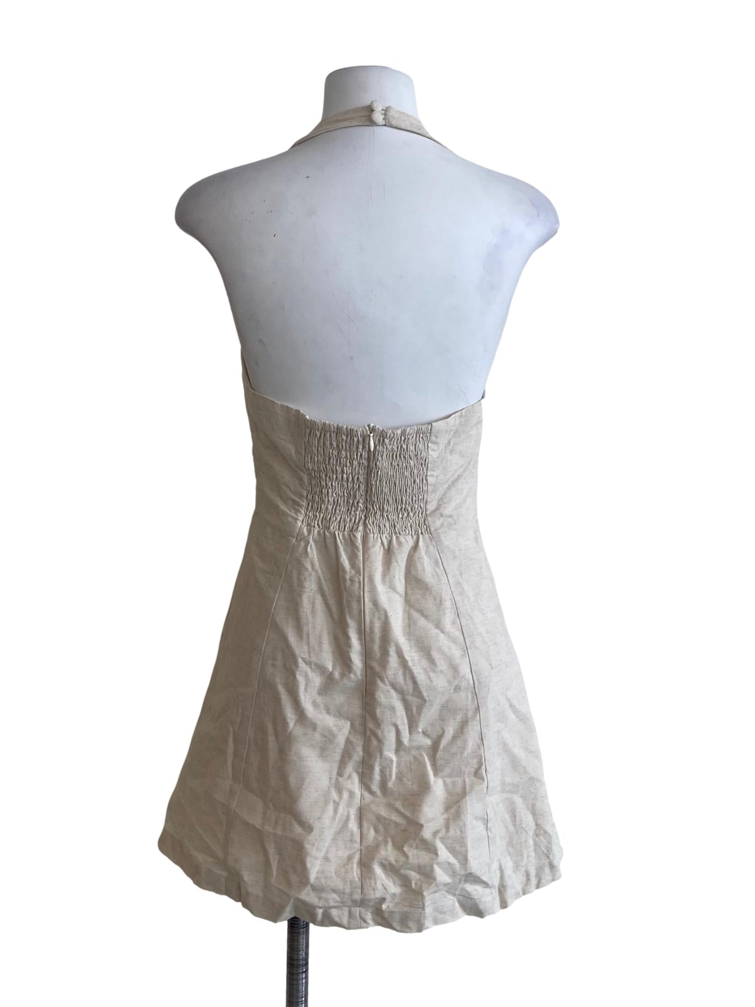 Chiffon Beige Halter Neck Mini Dress