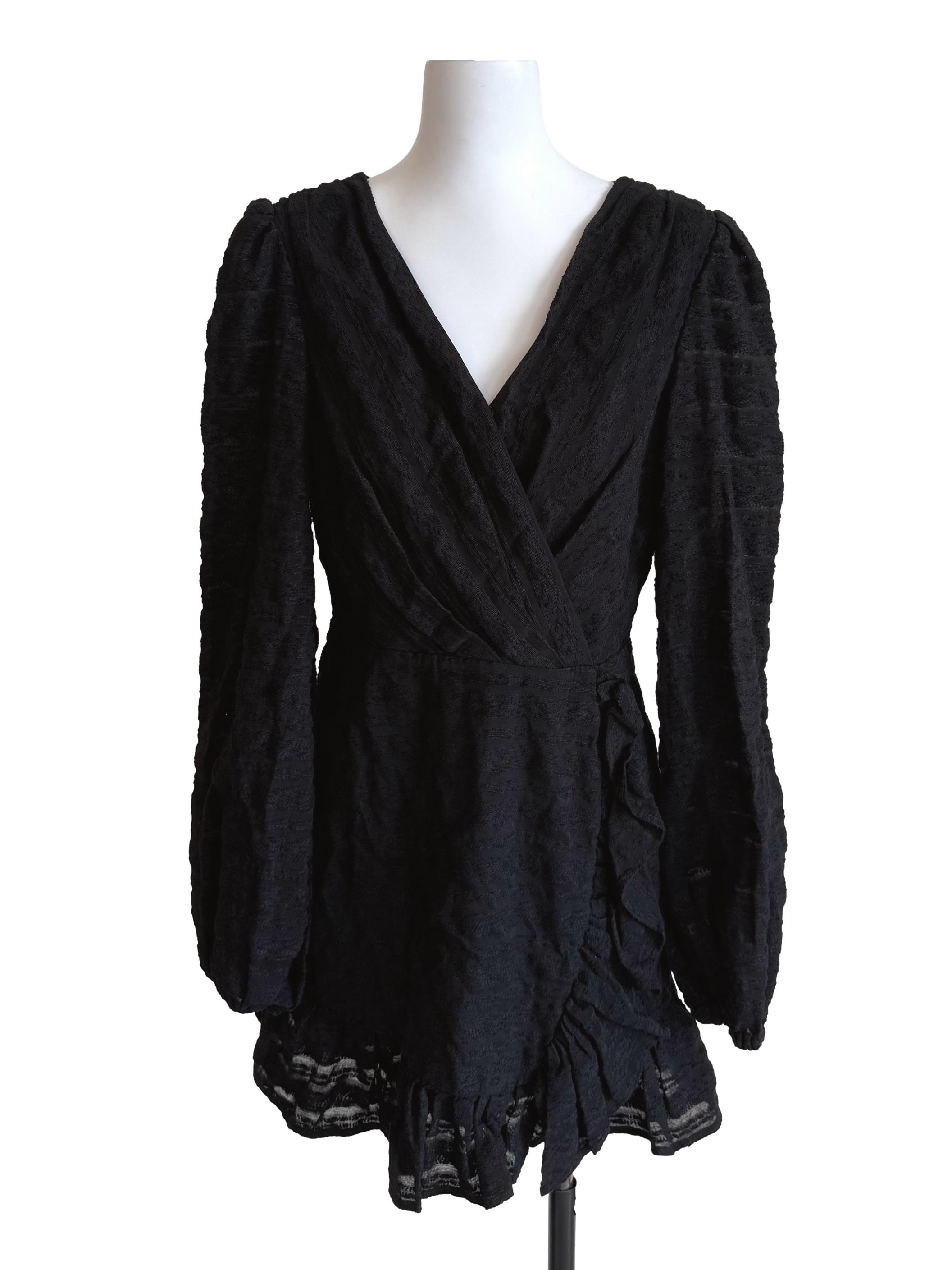 Black Textured Wendy Wrap Dress