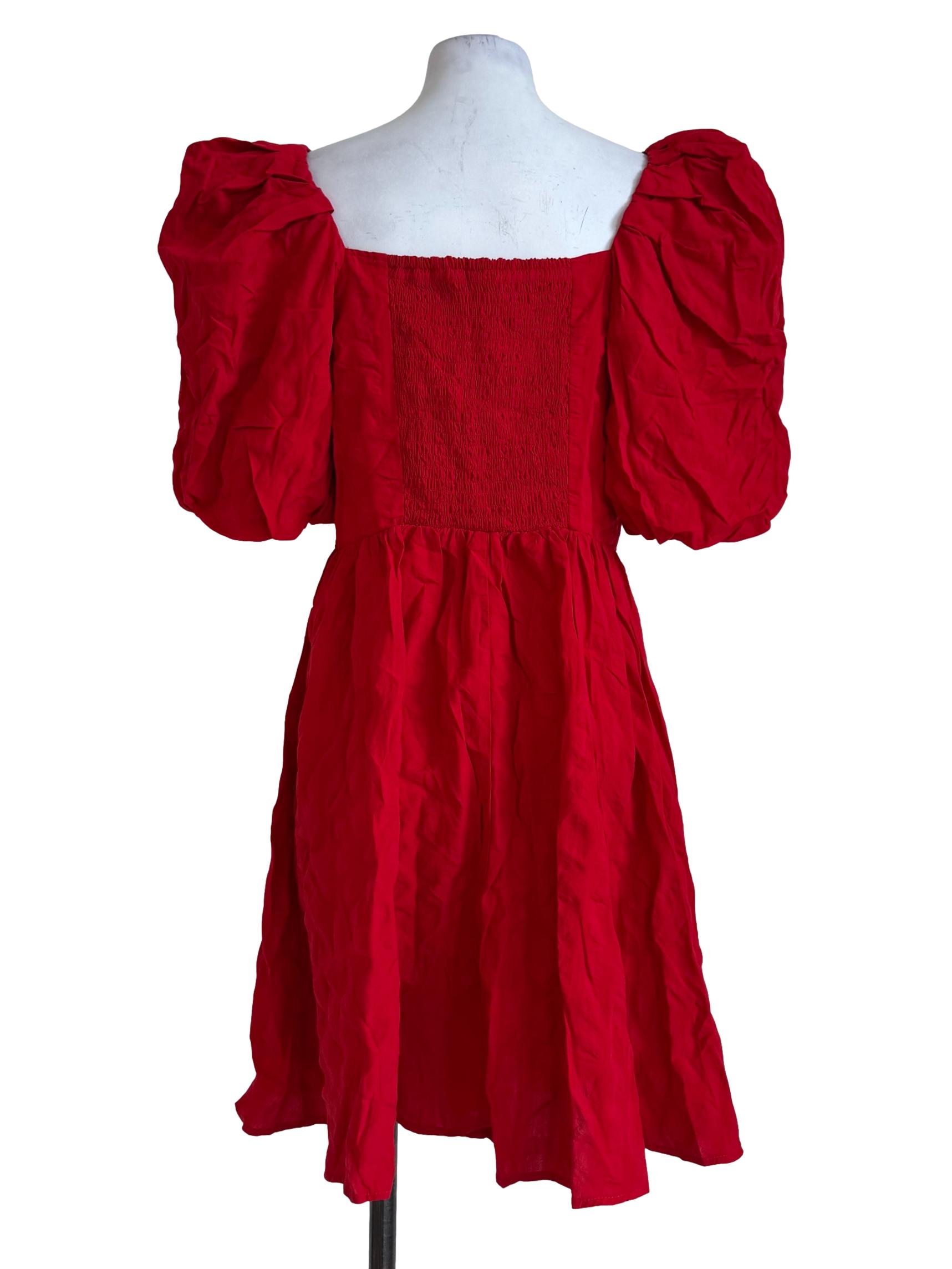 Blood Red Bubble Sleeve Dress