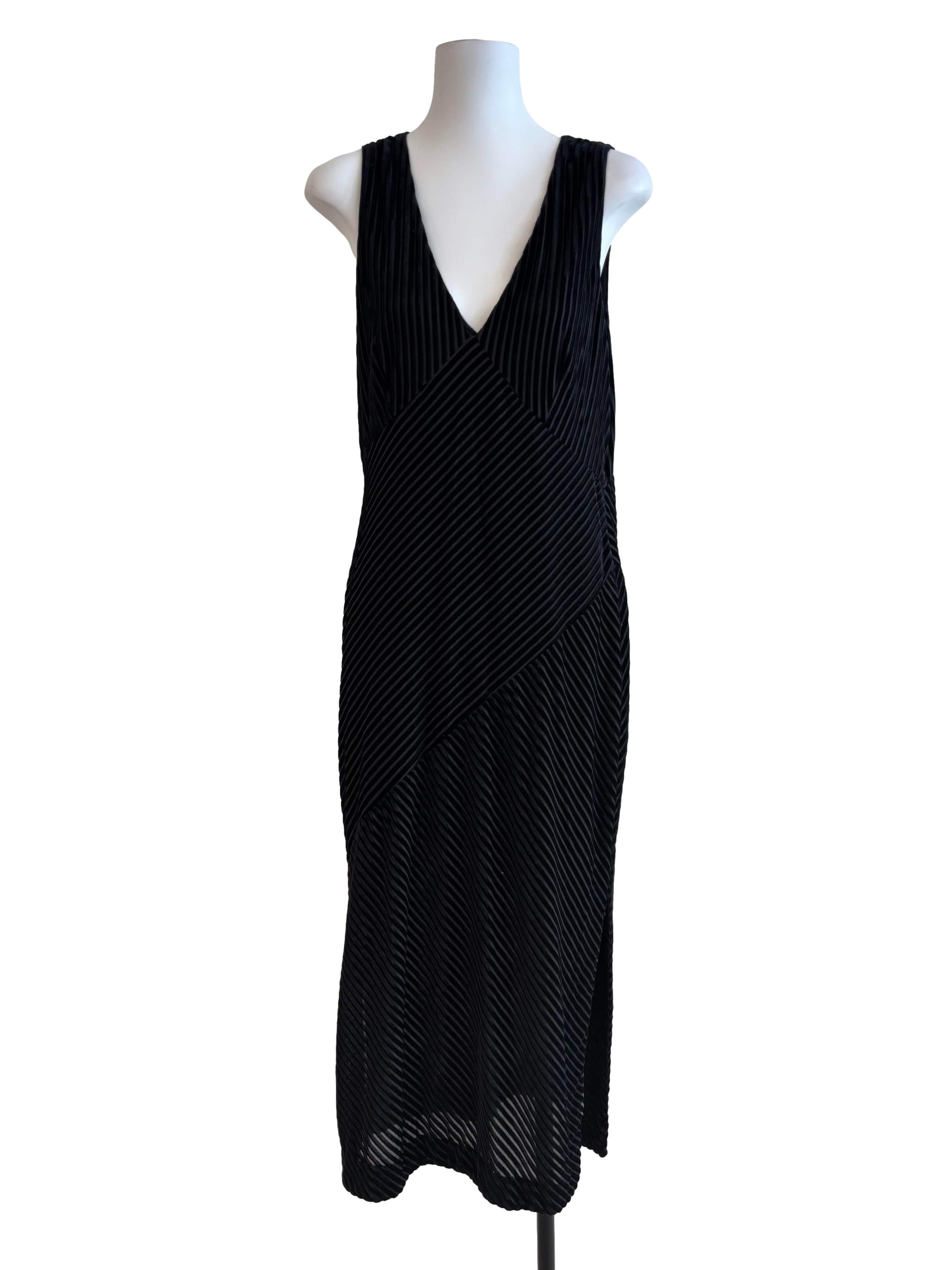 Rich Black Plunge Neck Textured Dress