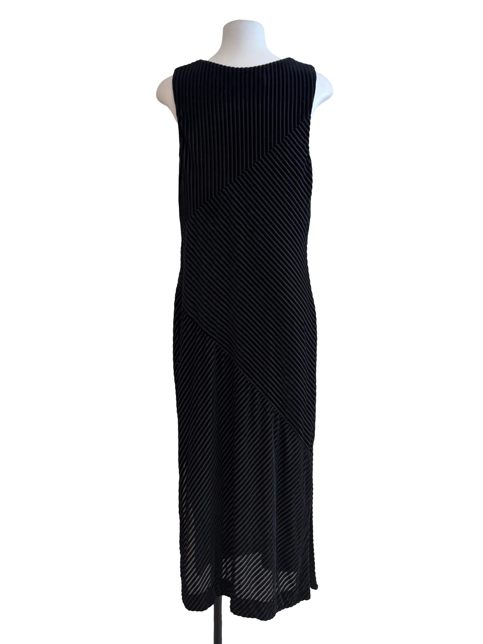 Rich Black Plunge Neck Textured Dress