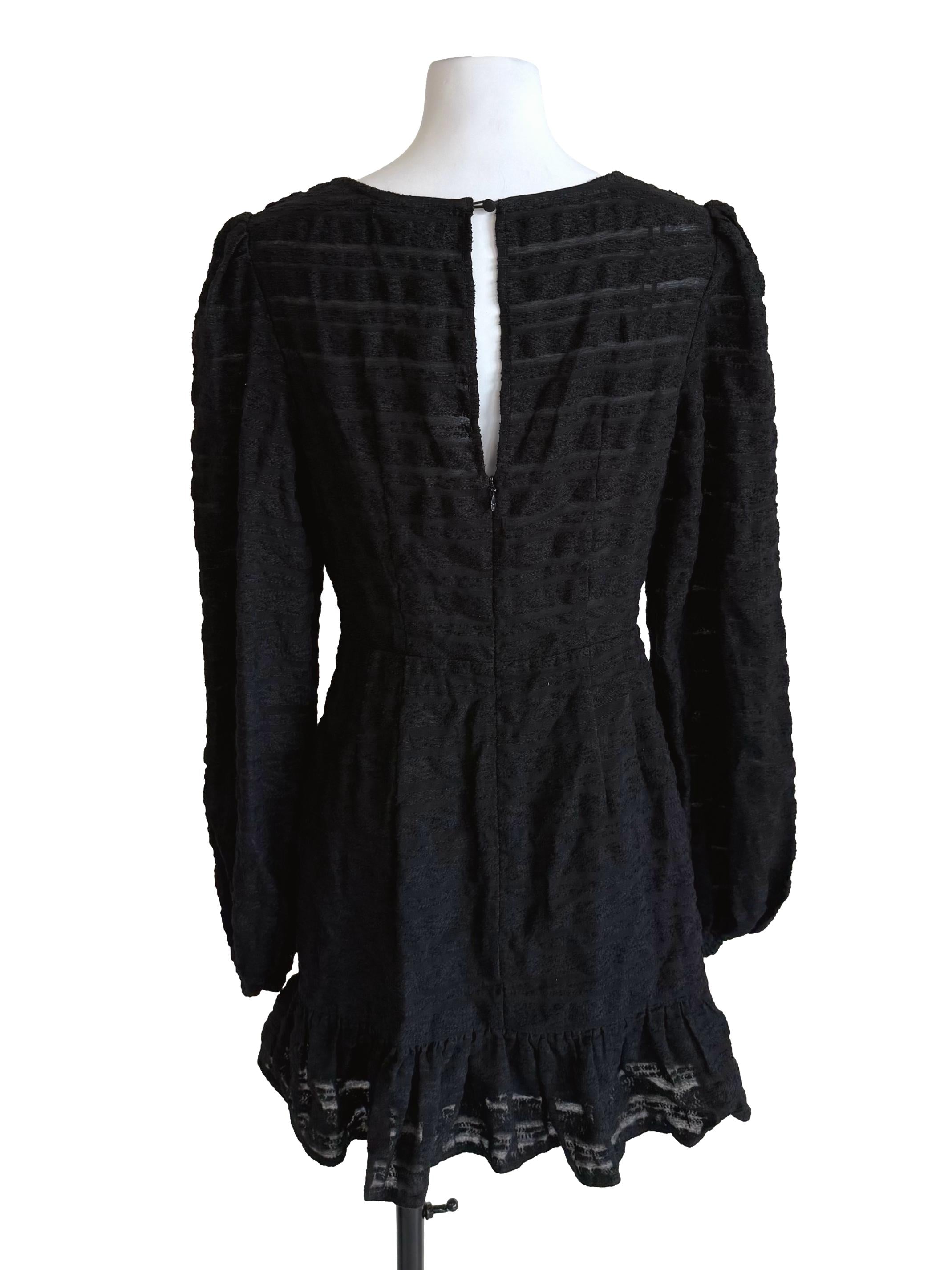 Black Textured Wendy Wrap Dress