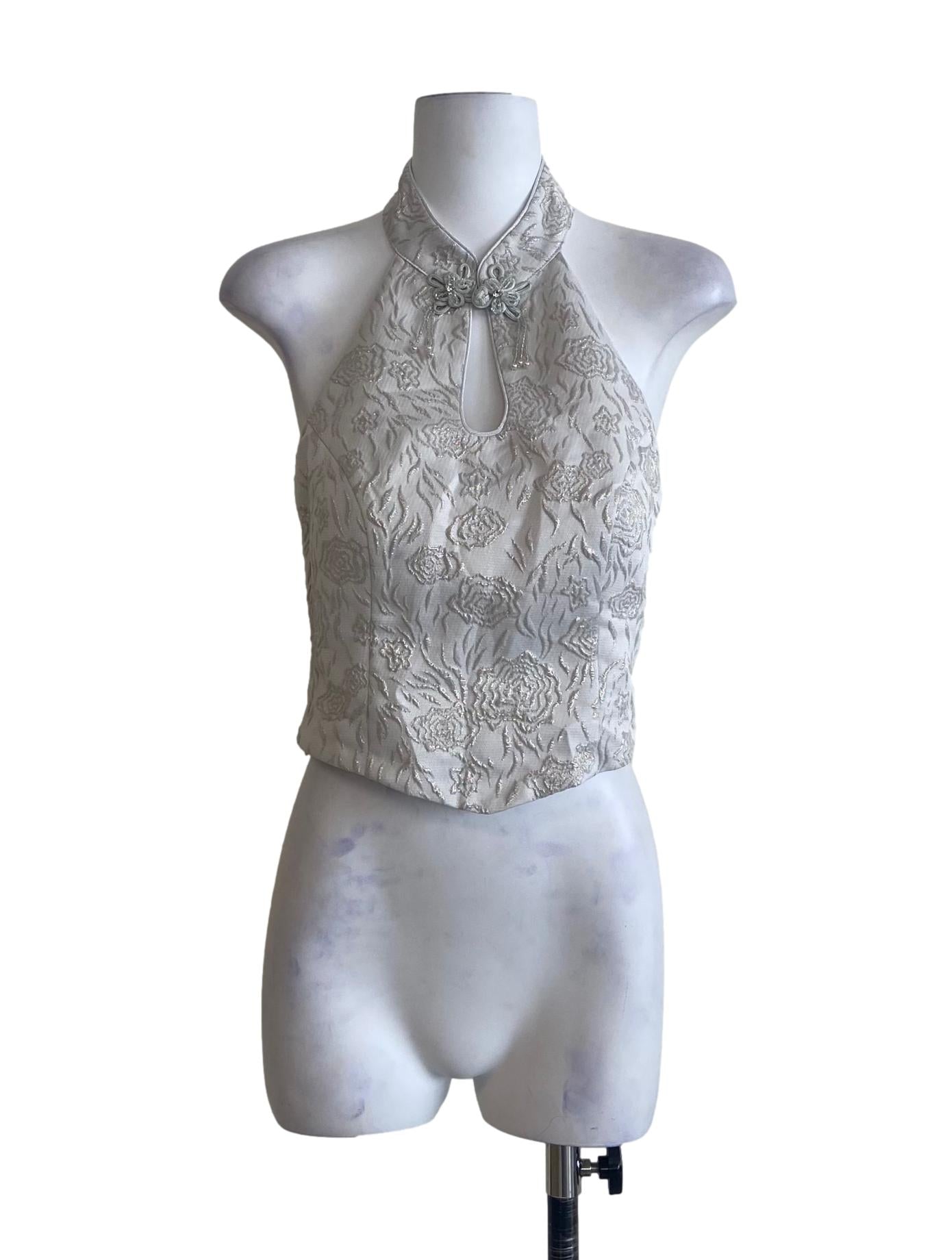 Cloud Grey Floral Halter Neck Crop Top