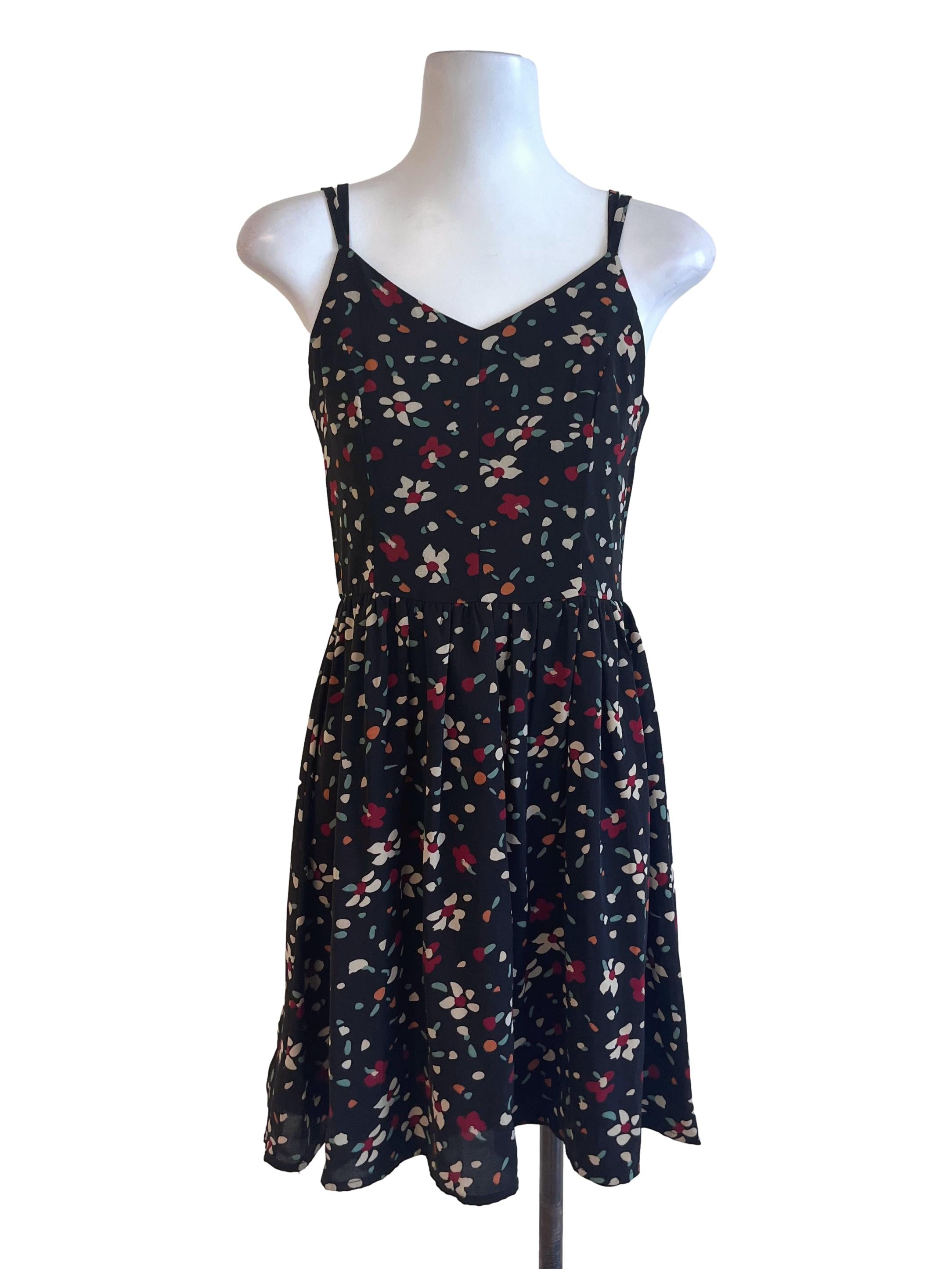 Black Floral Pattern Sleeveless Sundress