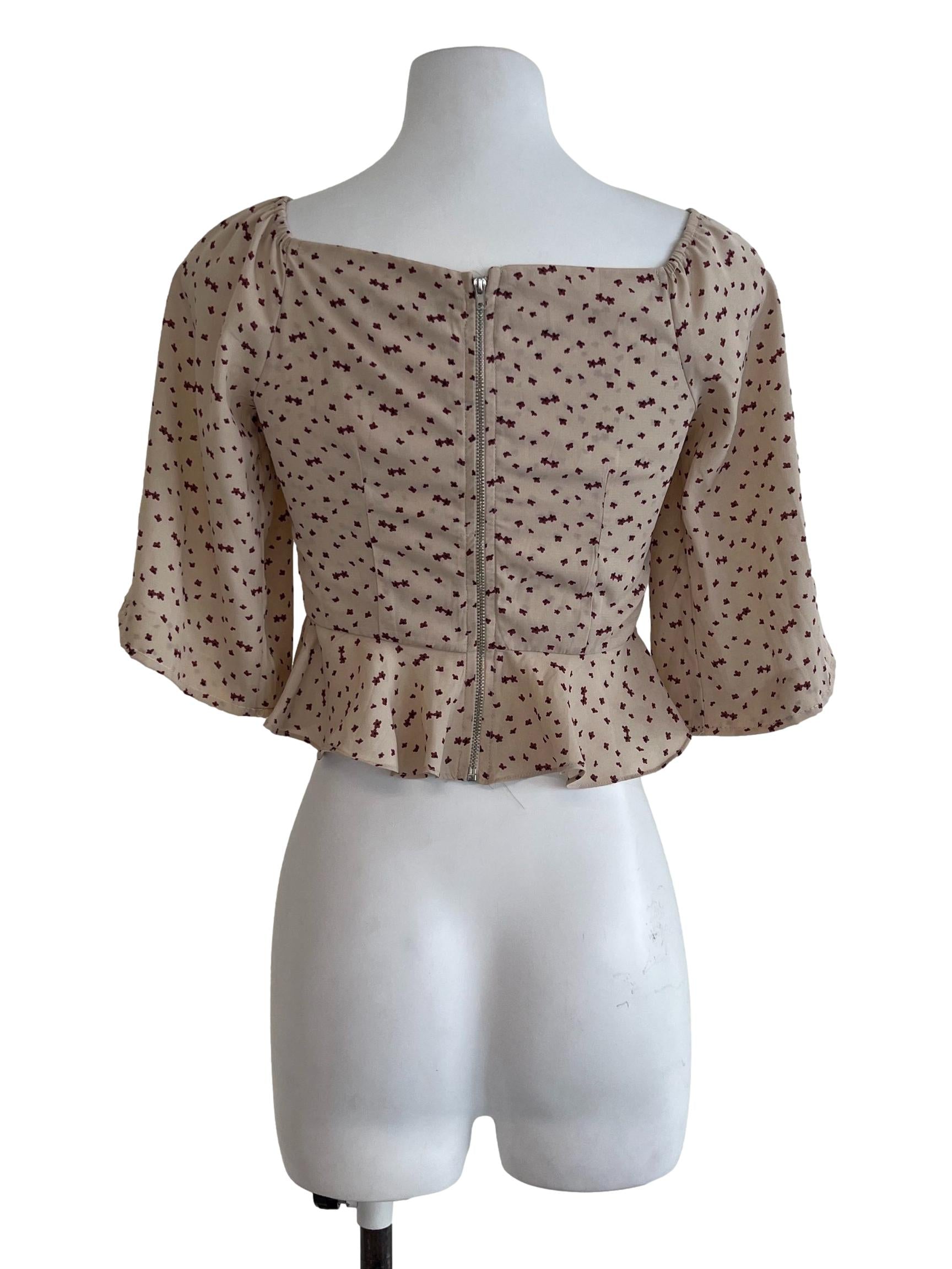 Brown Nude Floral Pattern Crop Top