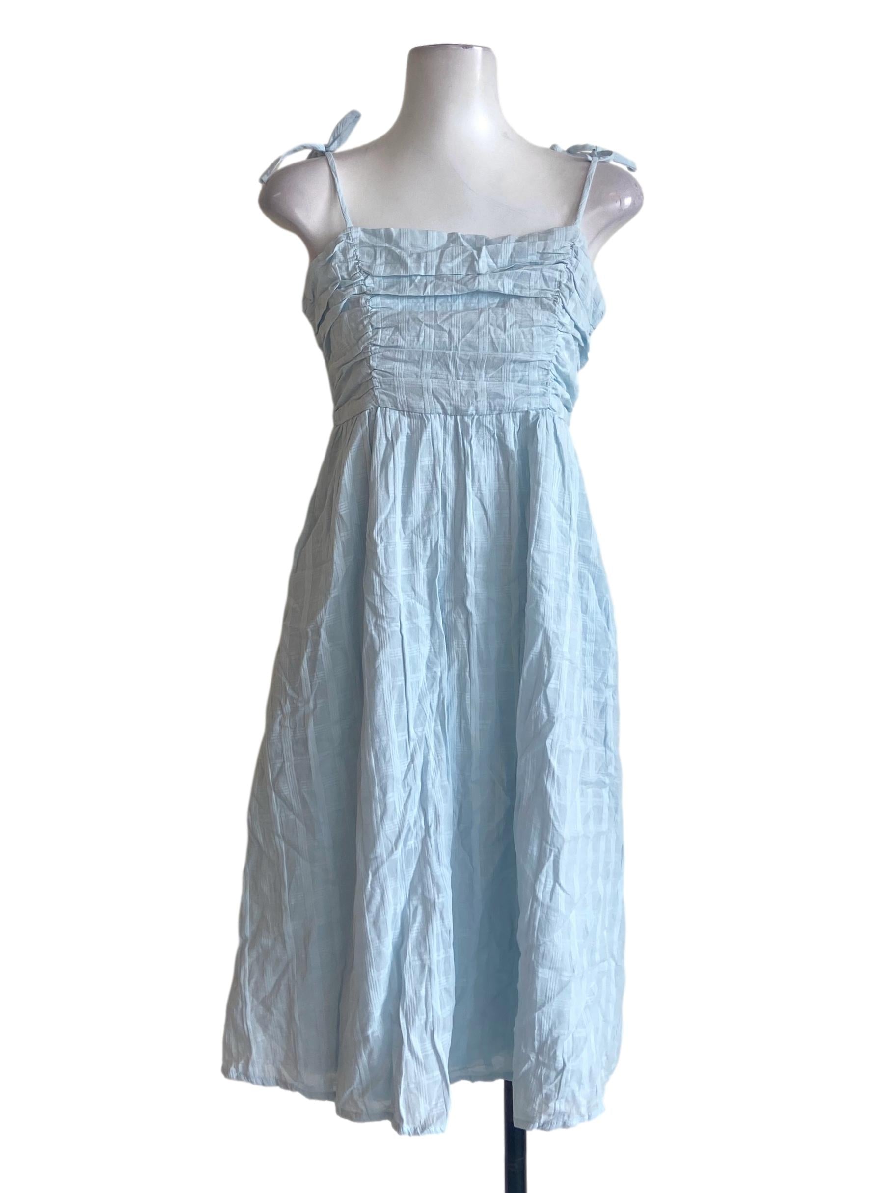 Snow Blue Sleeveless Tartan A-Line Dress