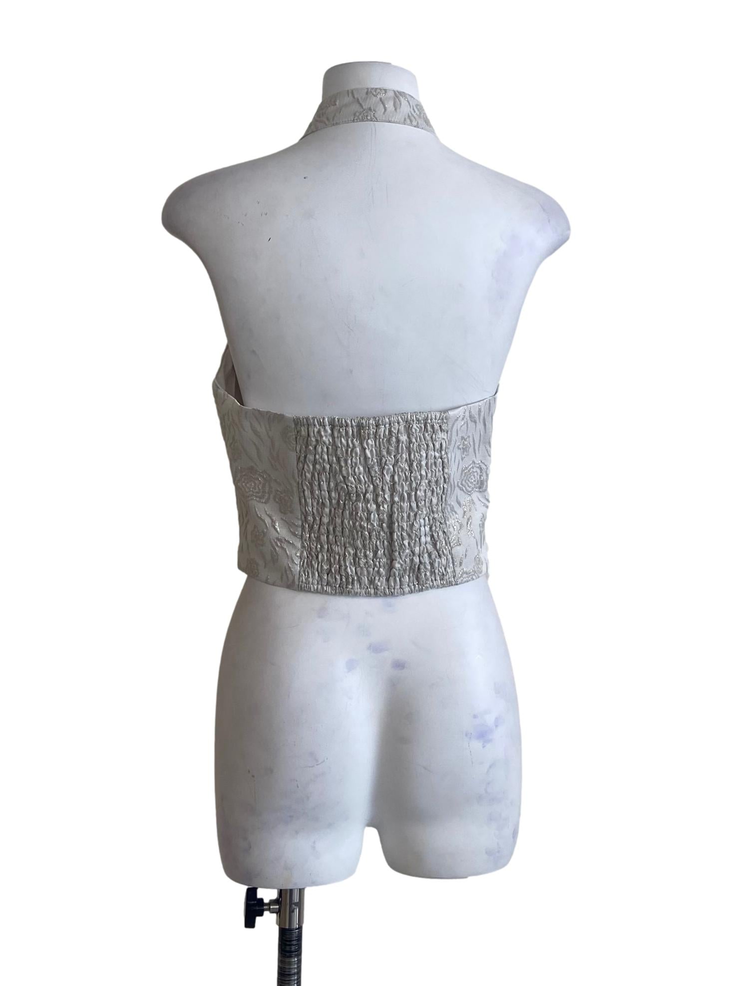 Cloud Grey Floral Halter Neck Crop Top