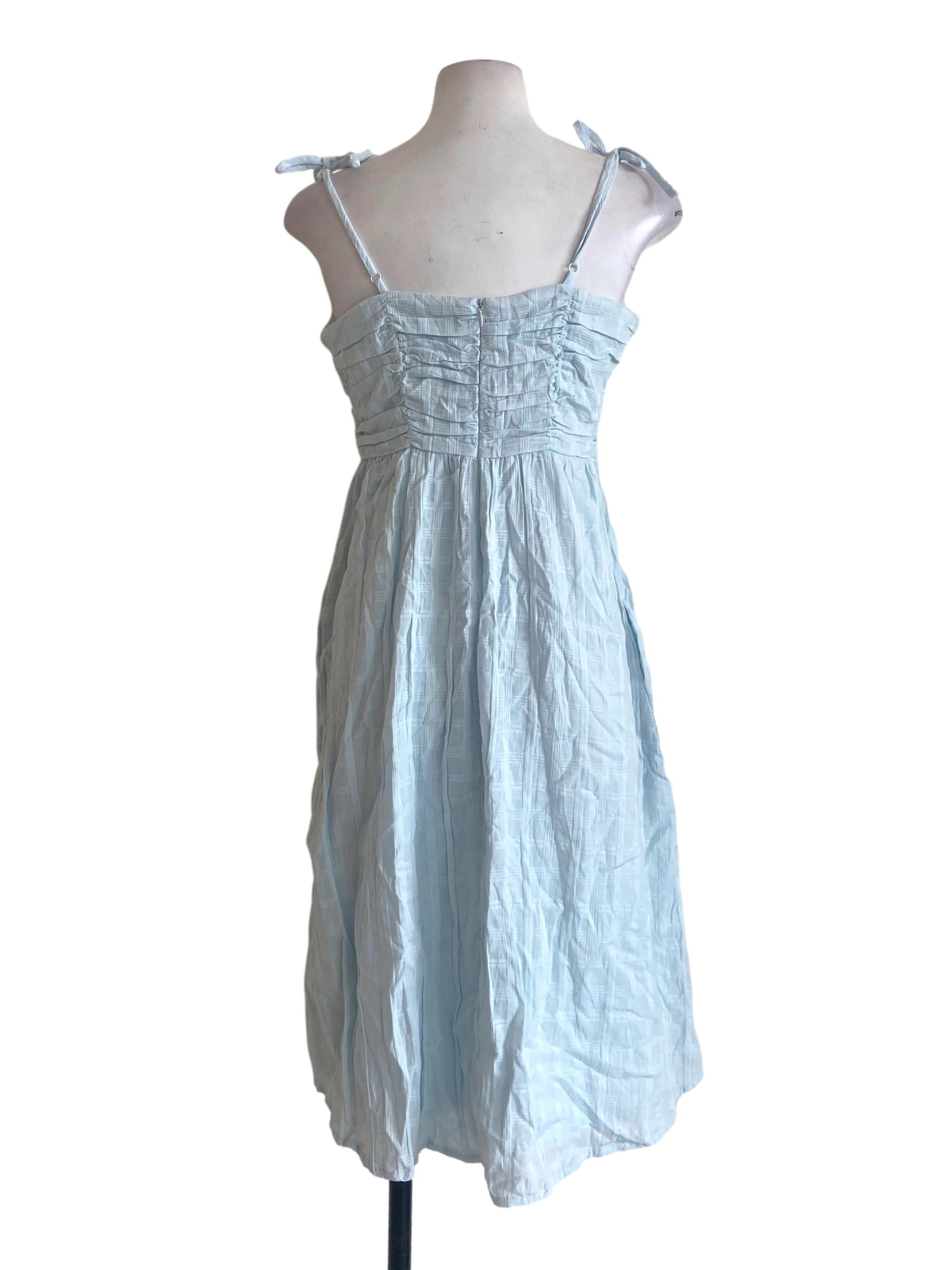 Snow Blue Sleeveless Tartan A-Line Dress
