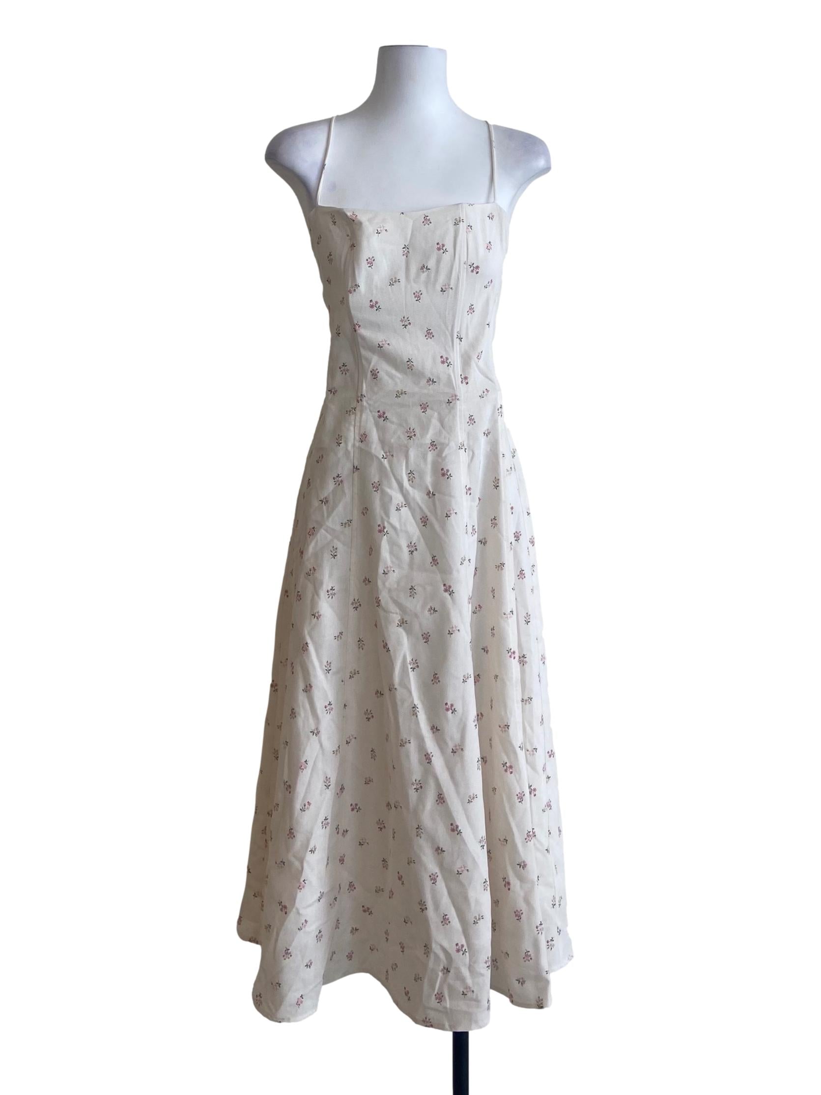 Alabaster Beige Floral Spaghetti Strap Empire Dress