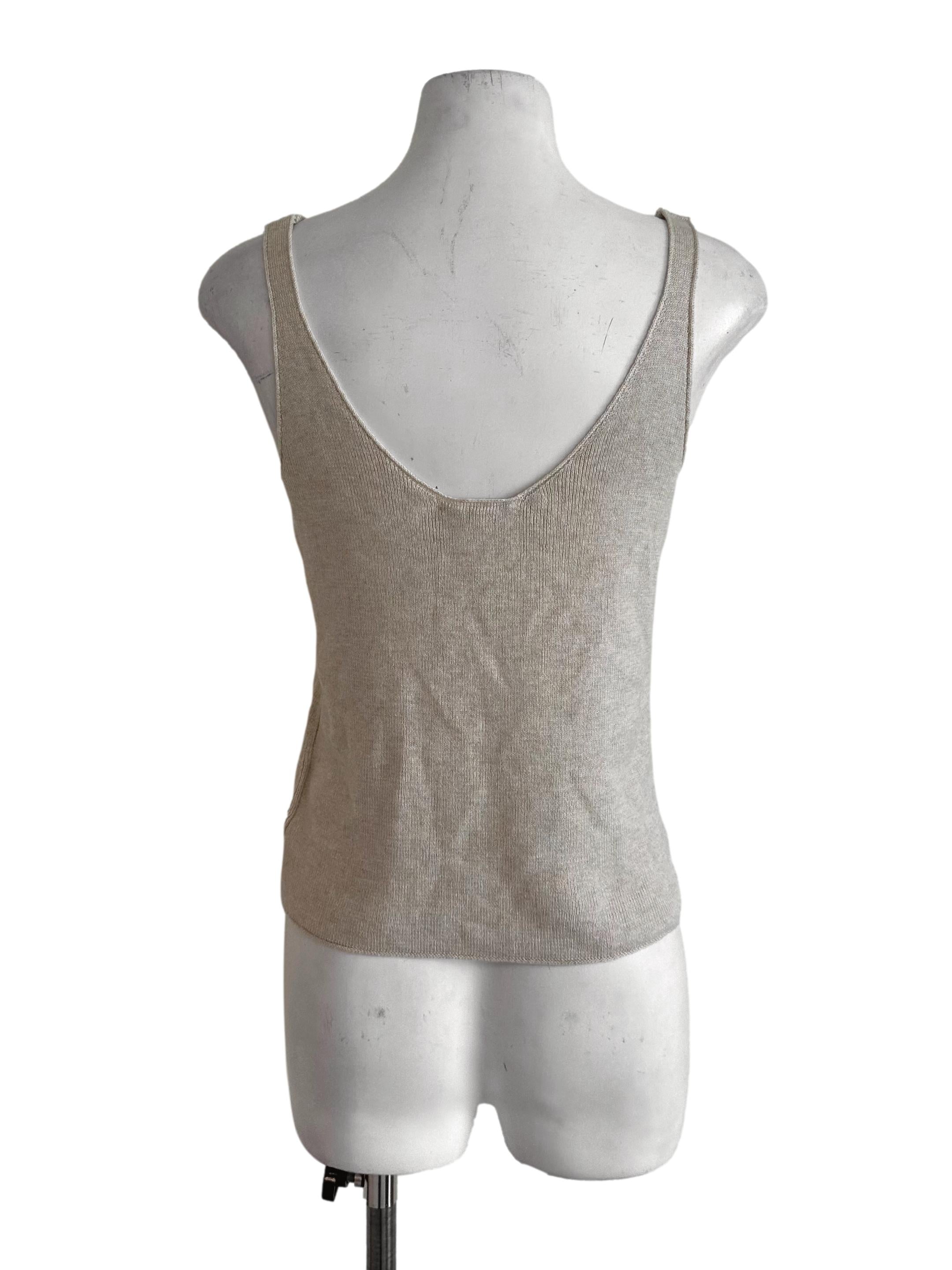 Sand Beige Embroidery V Neck Top LB