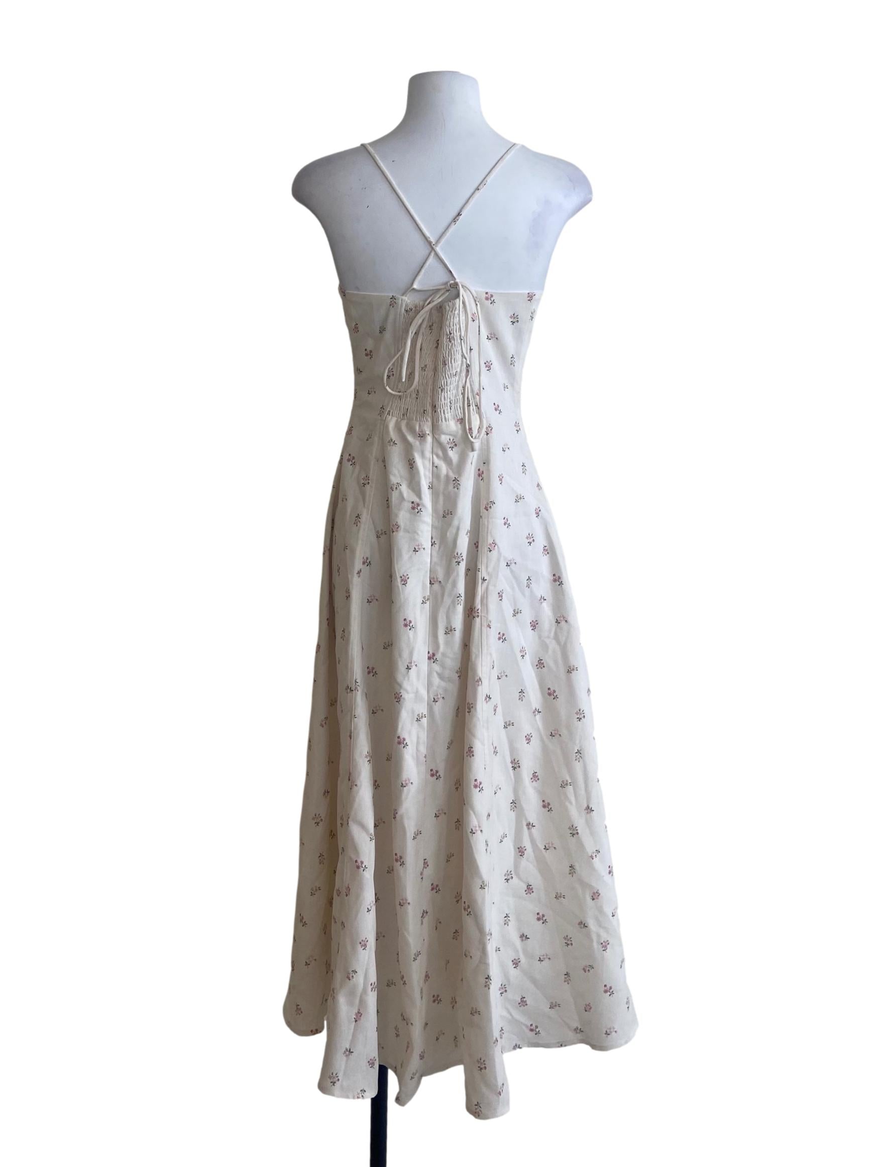 Alabaster Beige Floral Spaghetti Strap Empire Dress