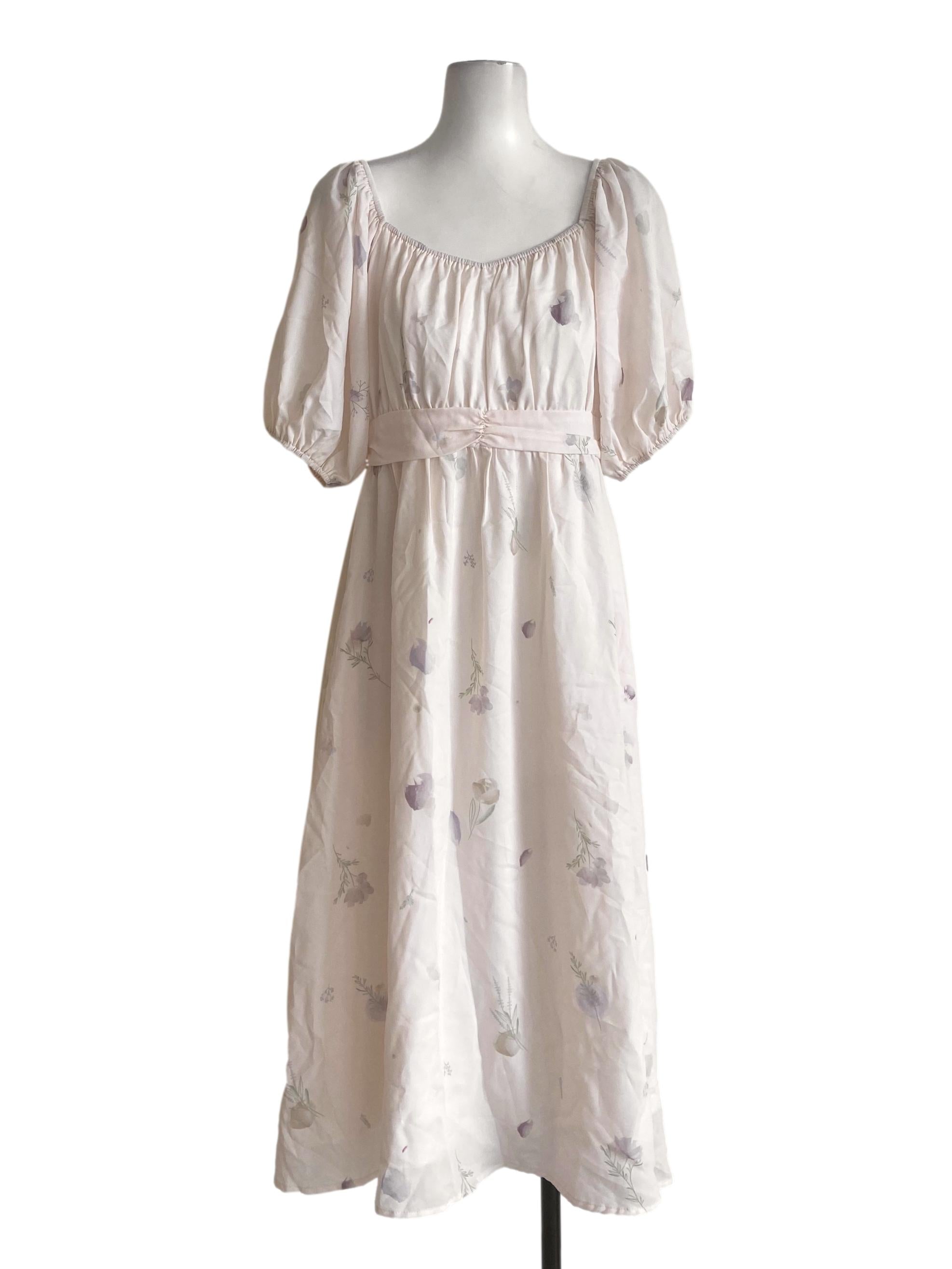 Whites & Floral Square Neck Empire Dress