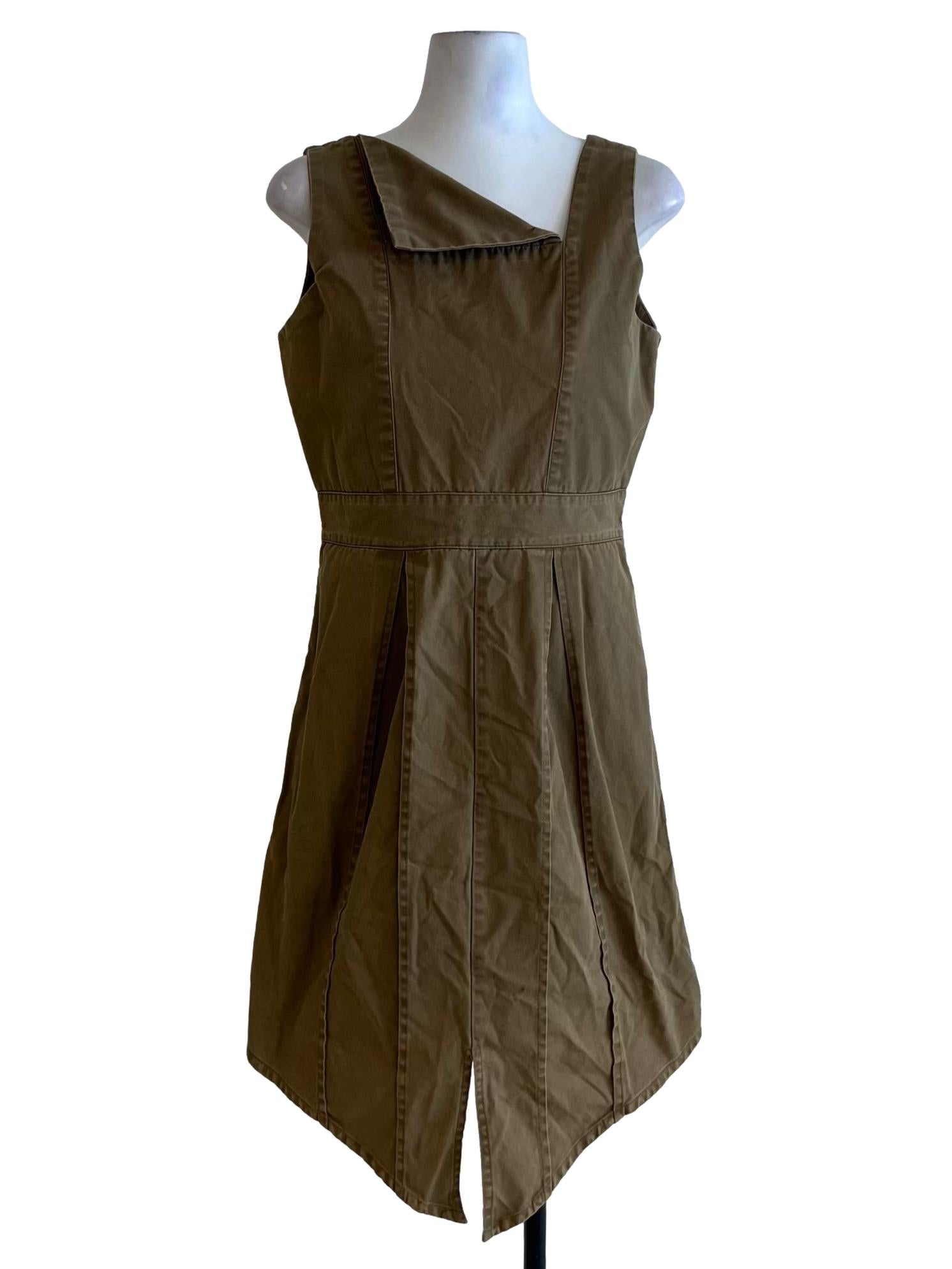 Peanut Brown Asymmetrical Neckline A-Line Dress