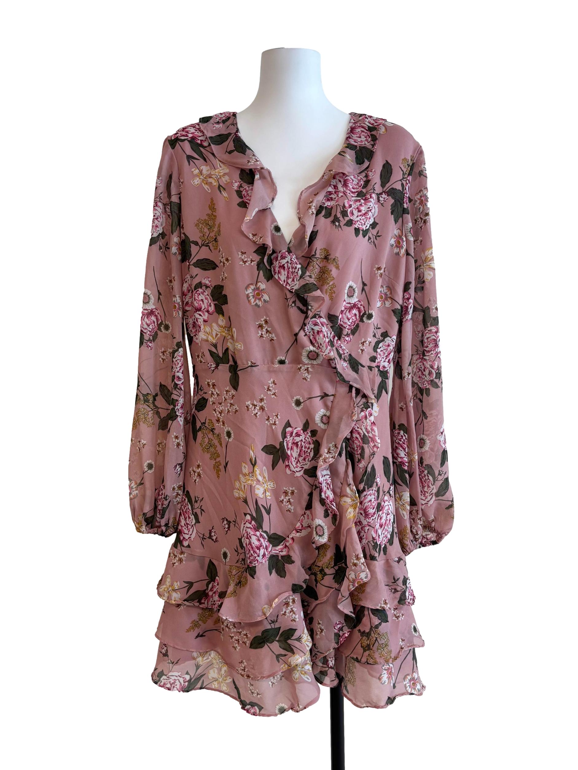 Melon Pink Floral Ruffle Dress