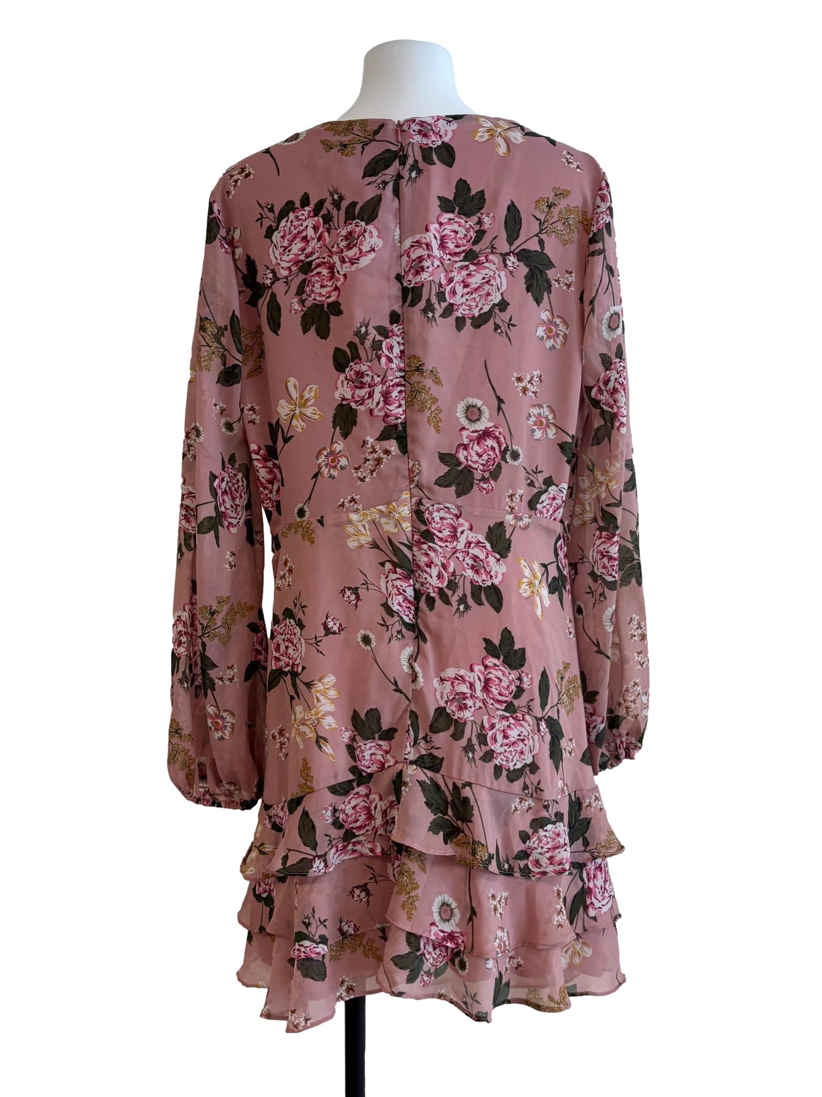 Melon Pink Floral Ruffle Dress