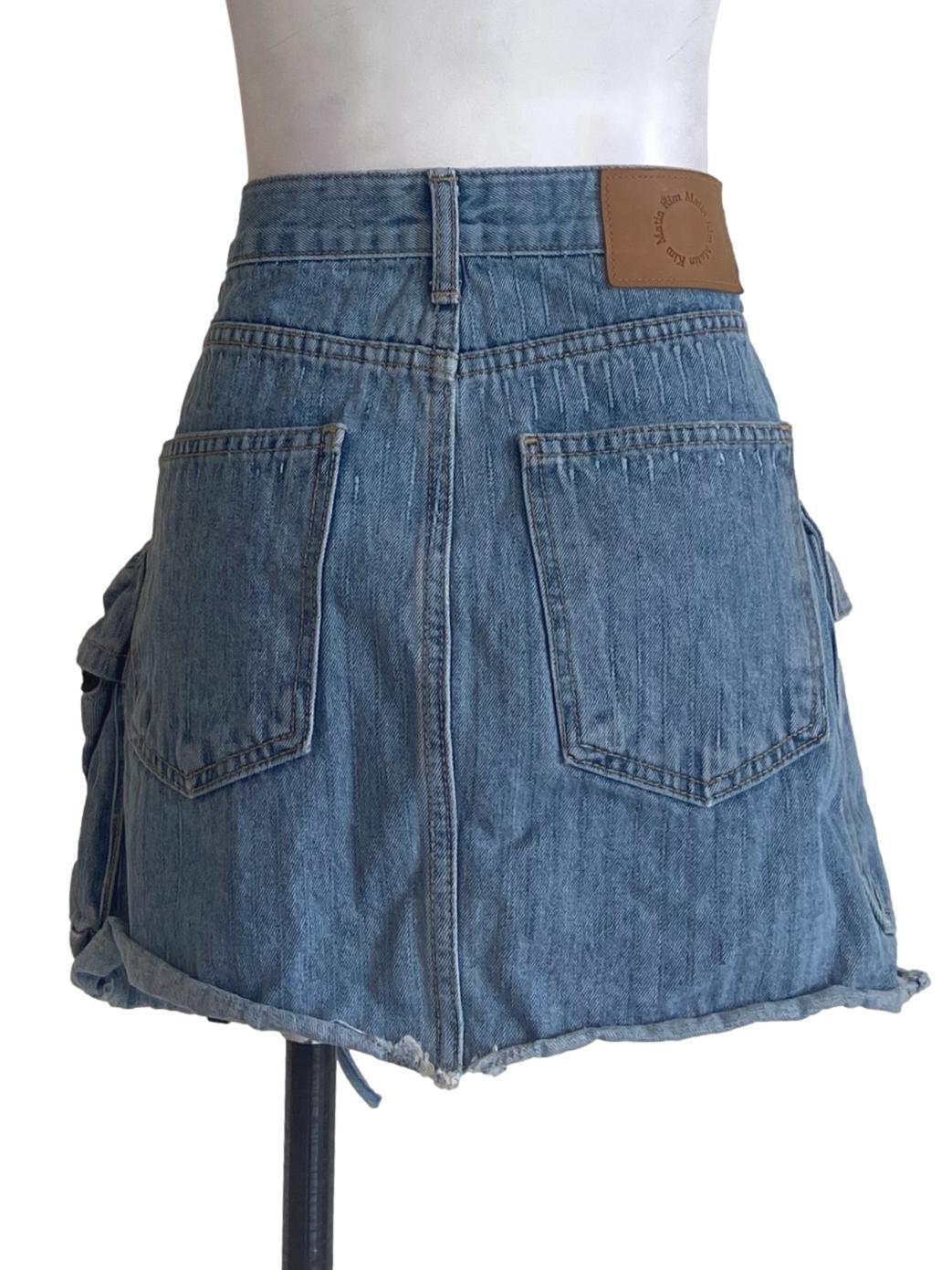 Blue Herringbone Cargo Jeans Skirts