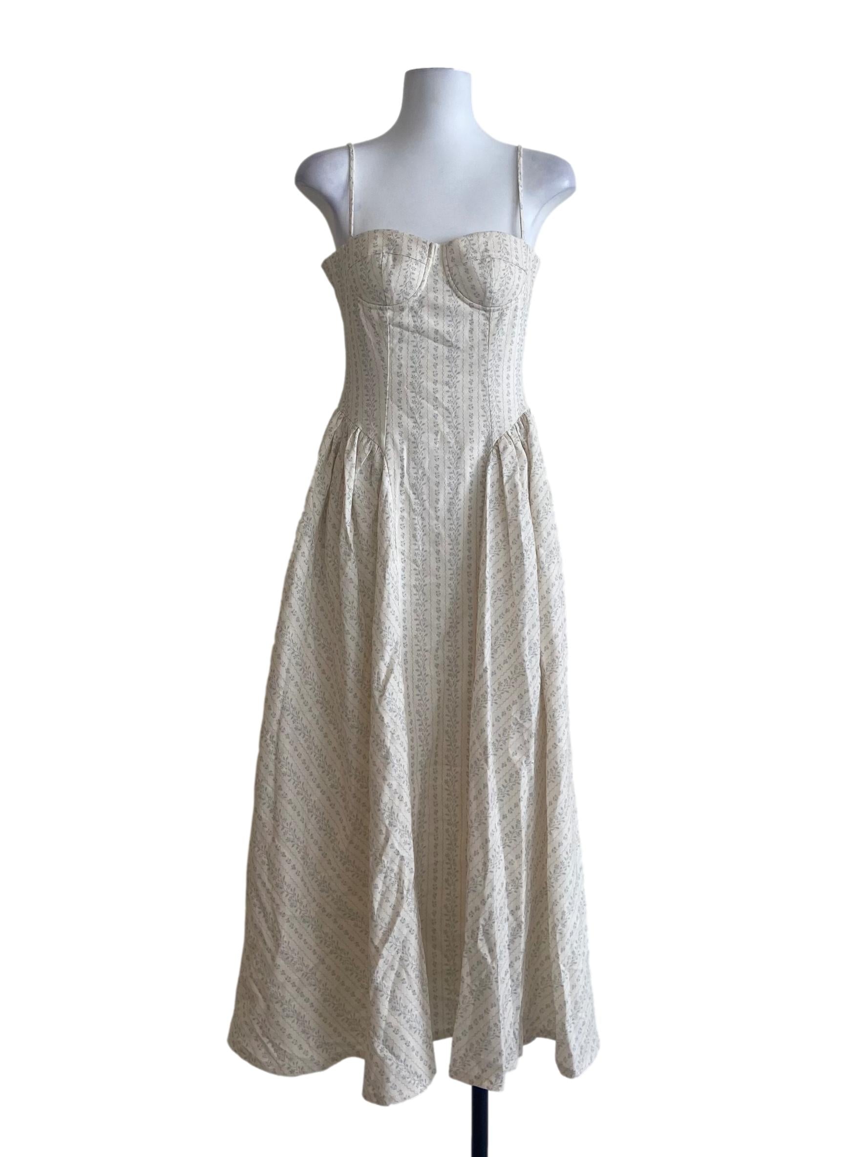 Powder Beige & Blue Floral Empire Dress
