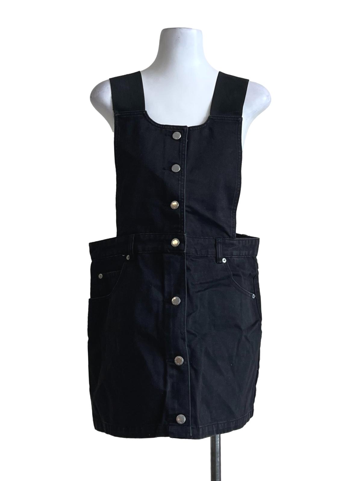 Charcoal Black Denim Apron Mini Dress