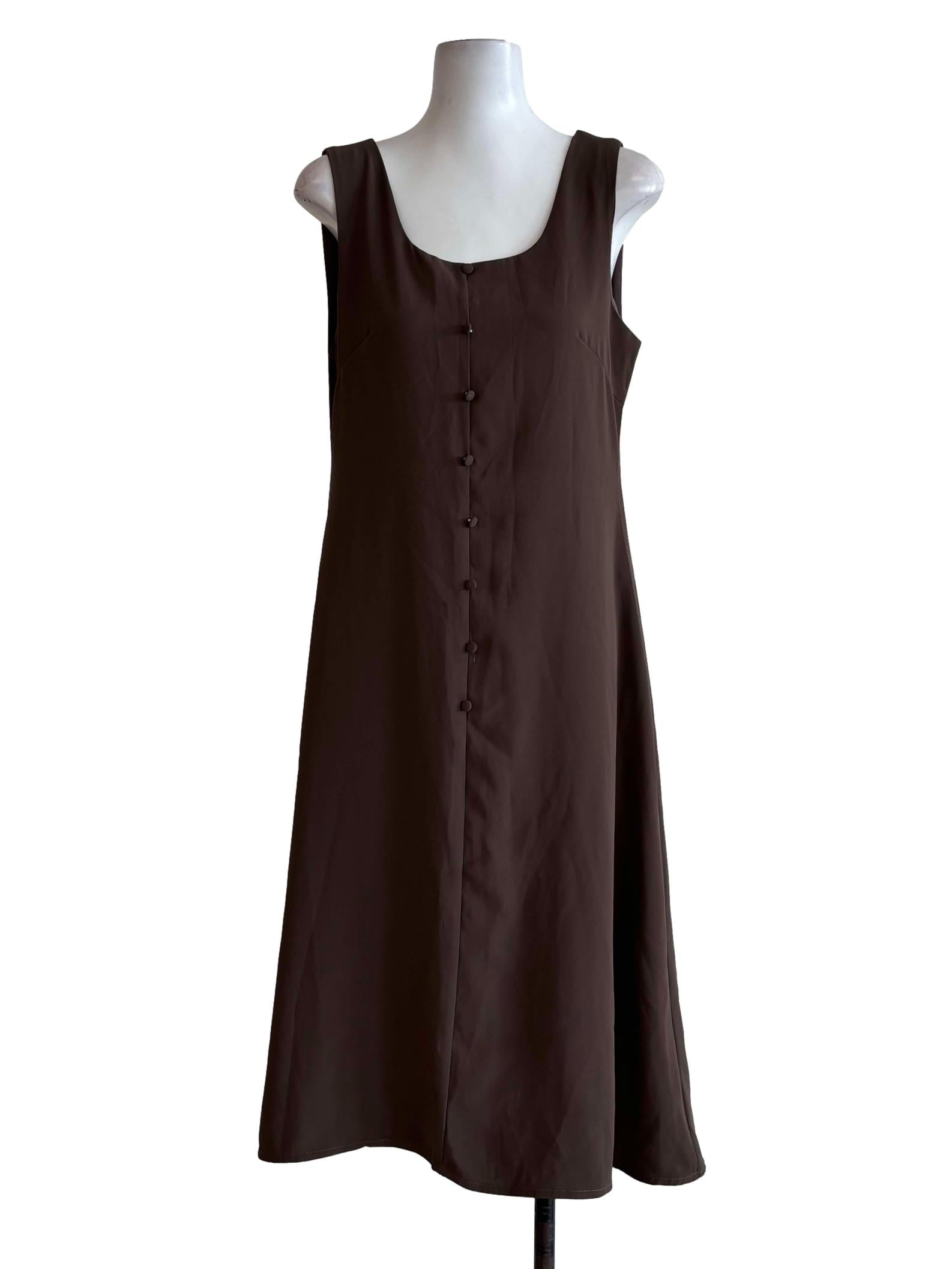 Brown Sleeveless Scoop Neck Dress