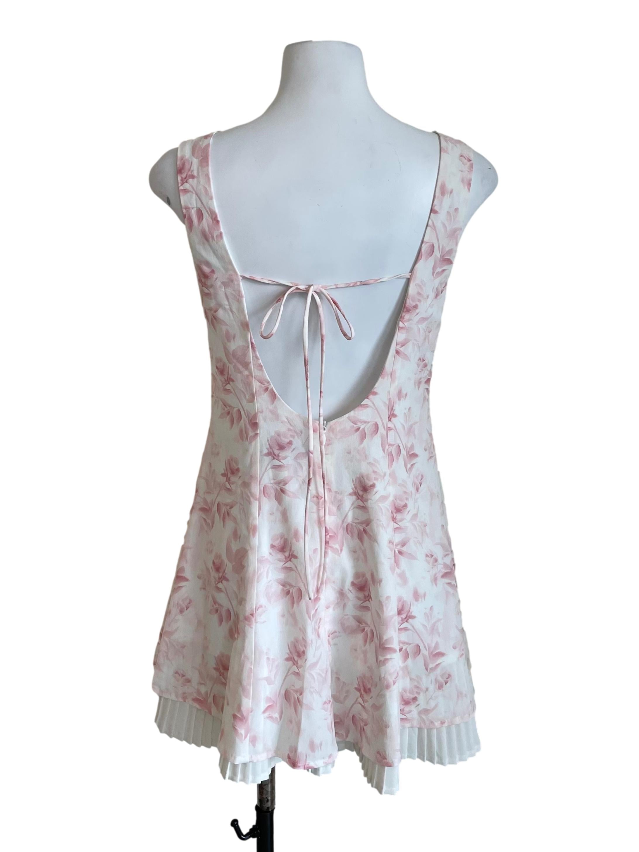 White & Pink Square Neck Floral Dress