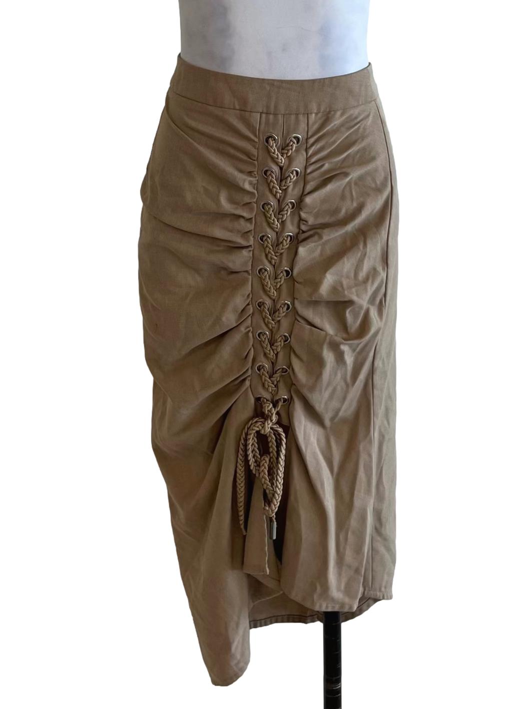 Beige High-Waisted Pencil Skirt