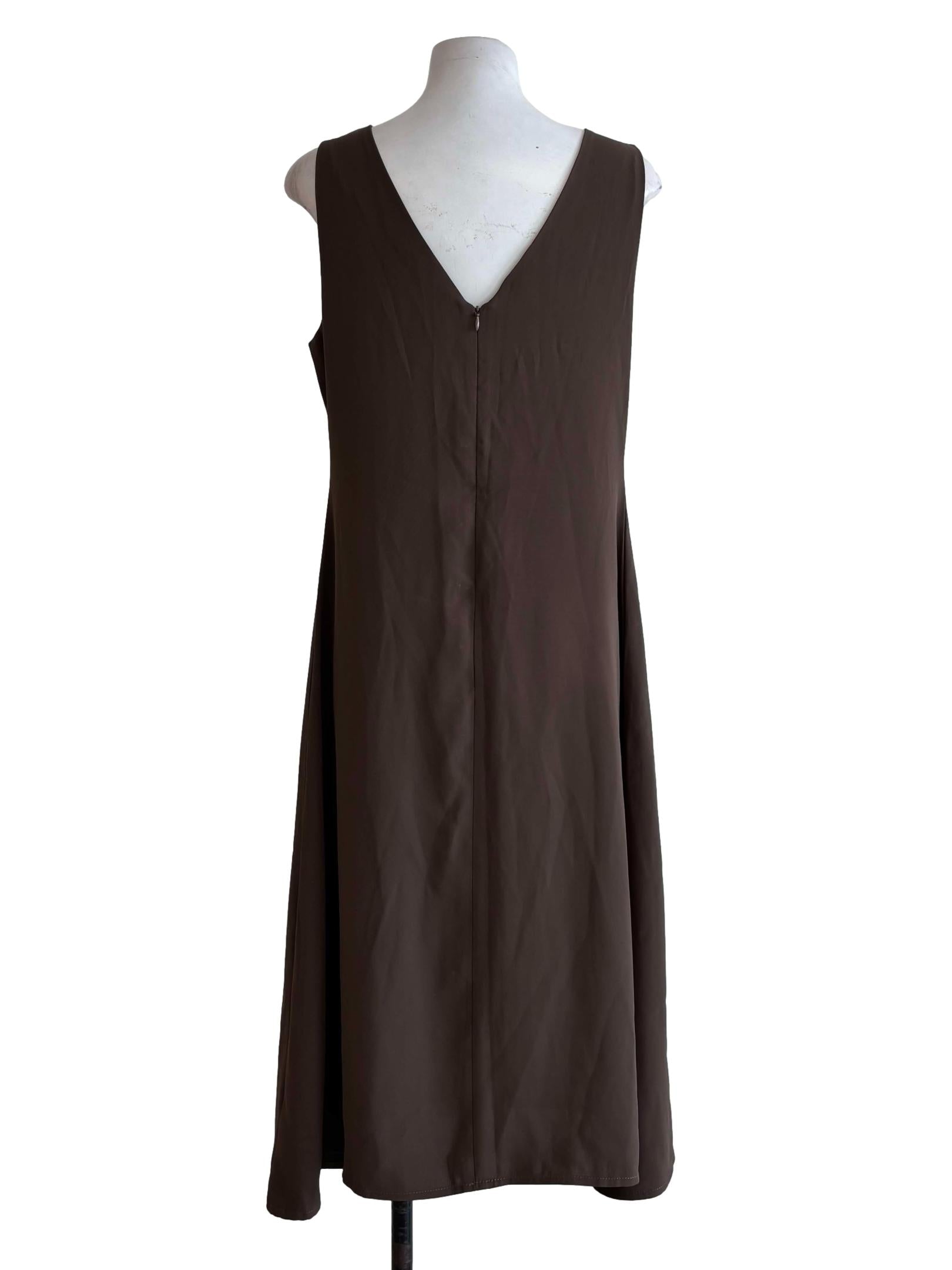 Brown Sleeveless Scoop Neck Dress