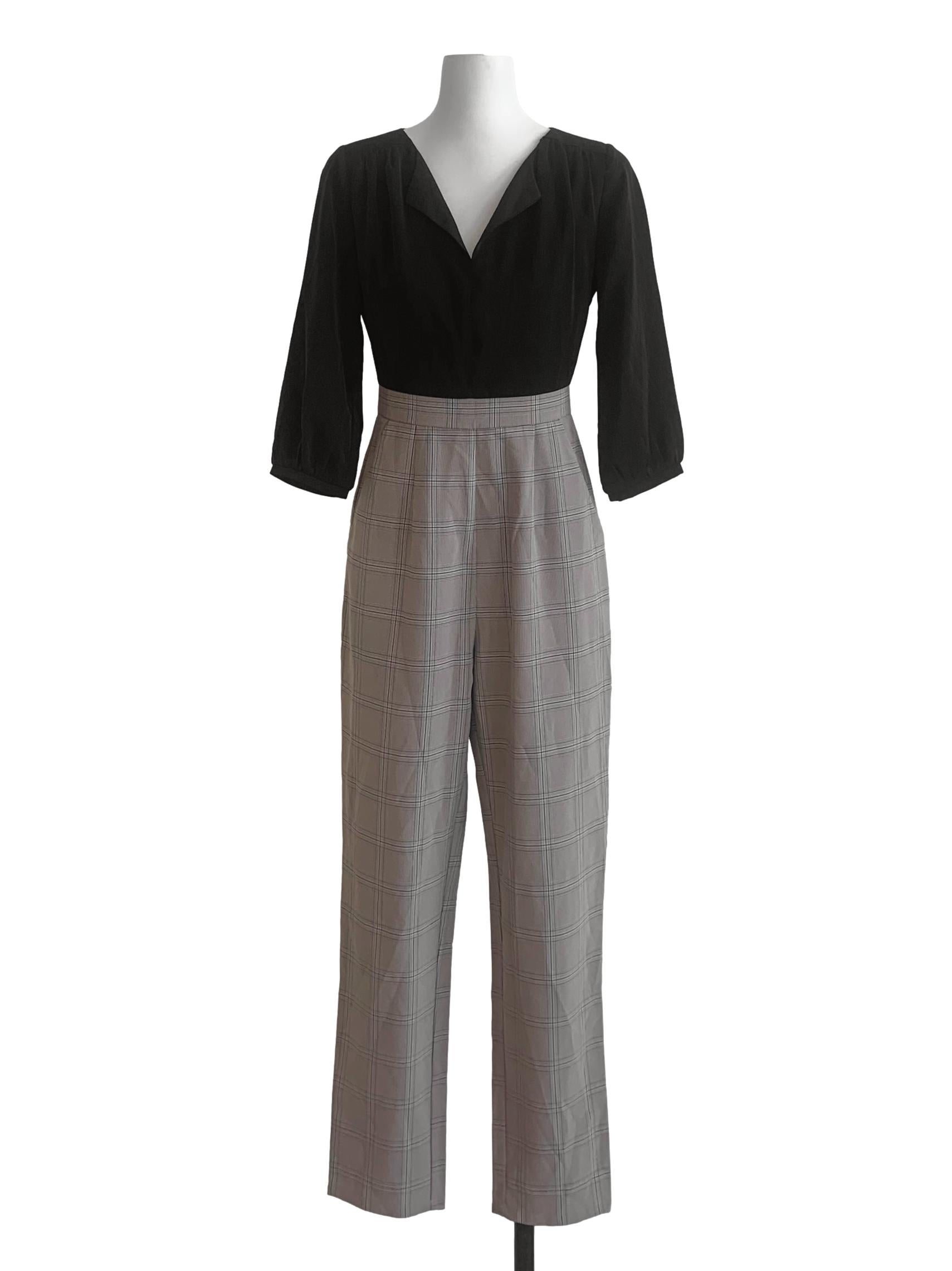 Navy Blue Pattern V Neck Jumpsuit LB