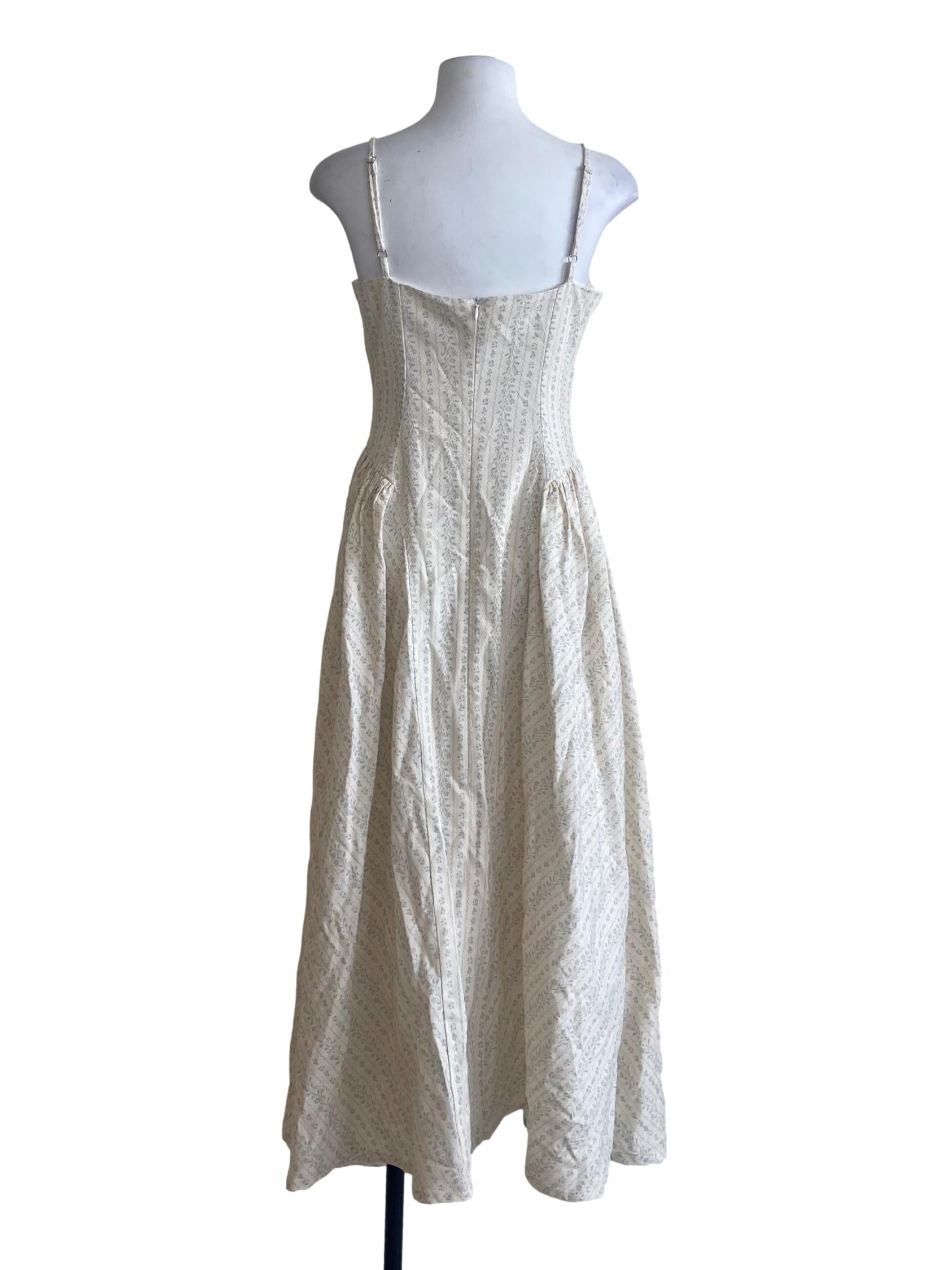Powder Beige & Blue Floral Empire Dress