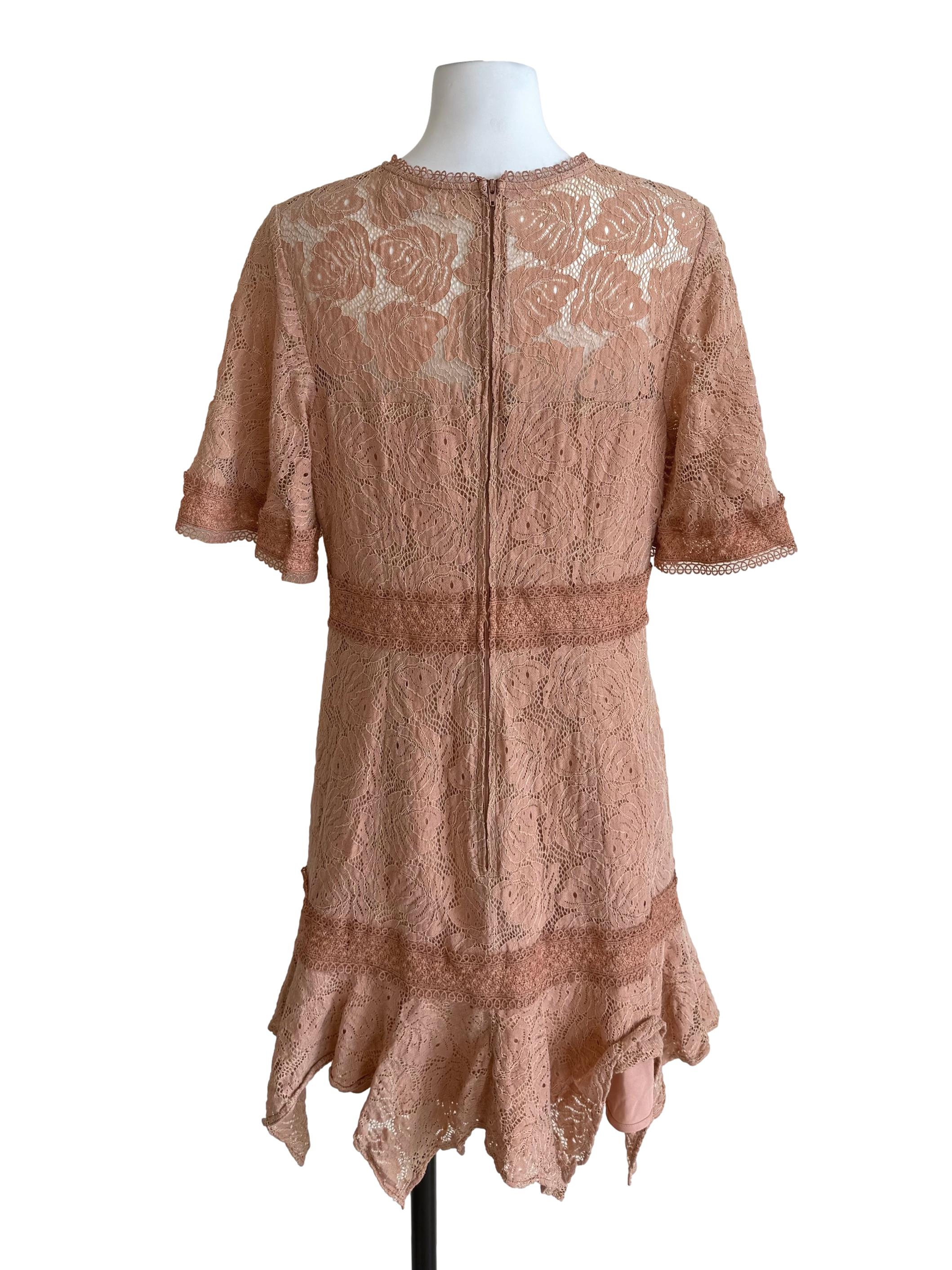 Light Apricot Lace Flounced Dress
