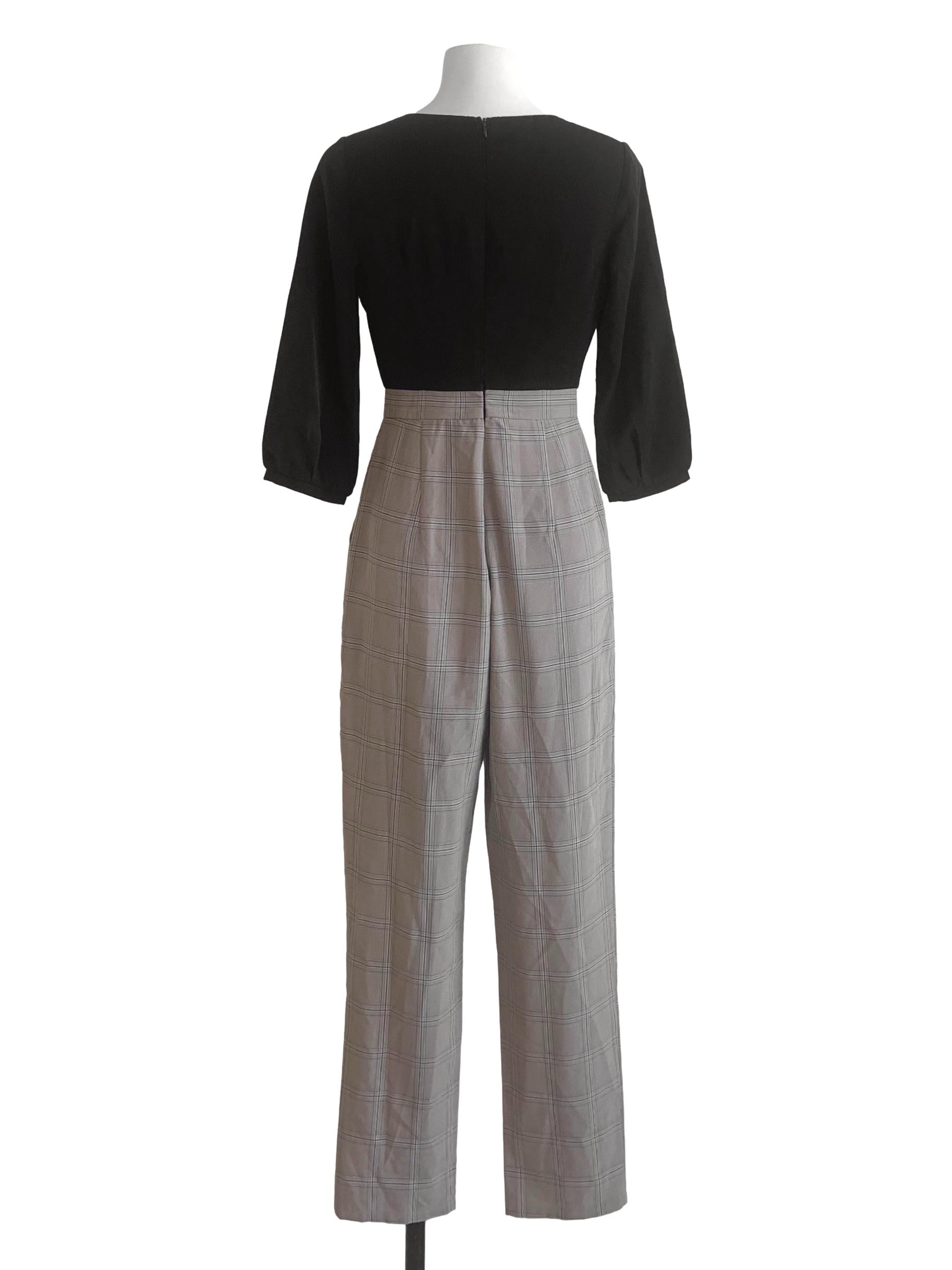 Navy Blue Pattern V Neck Jumpsuit LB