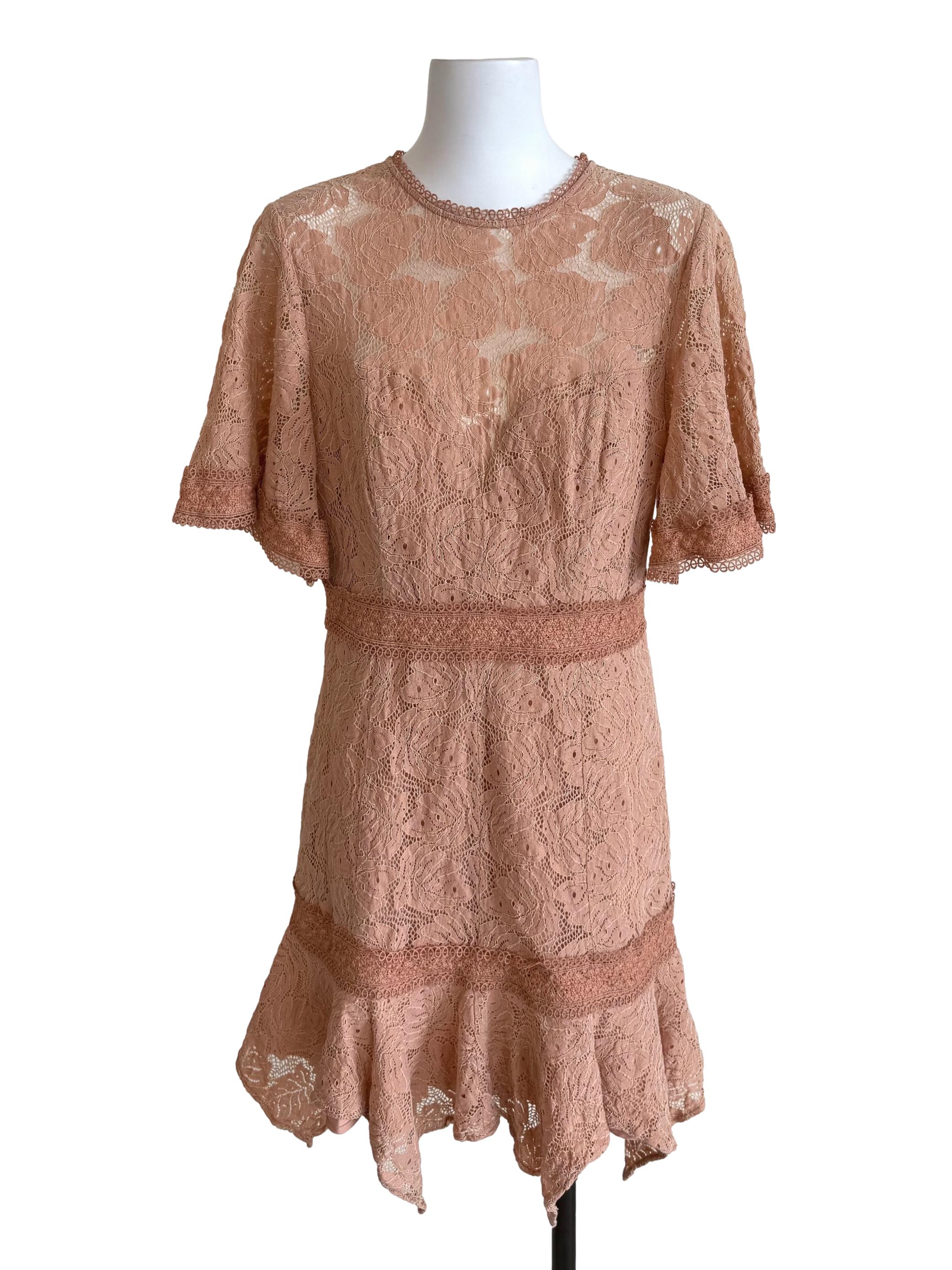 Light Apricot Lace Flounced Dress
