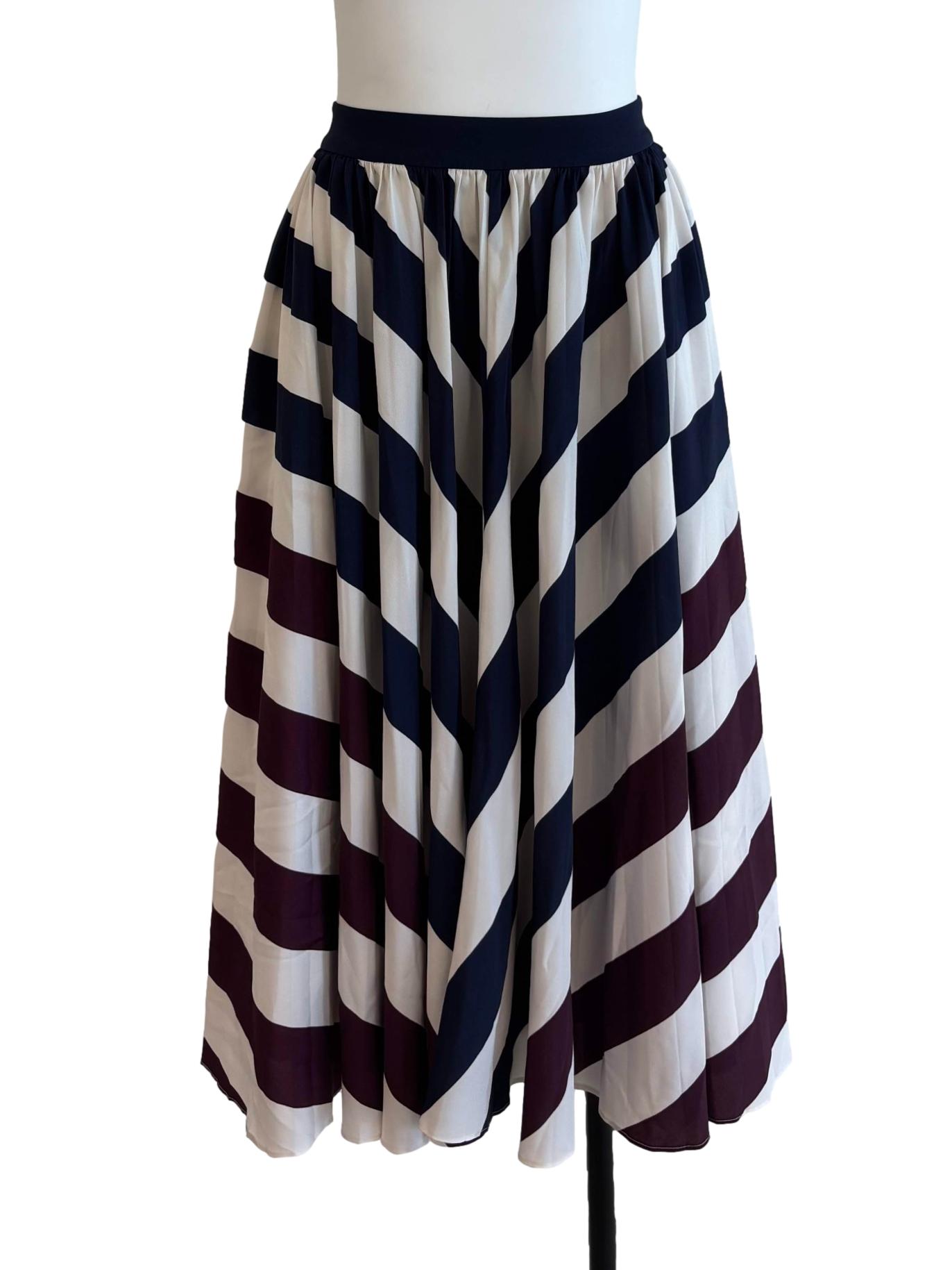 Navy Blue Plum Stripe Midi Skirt