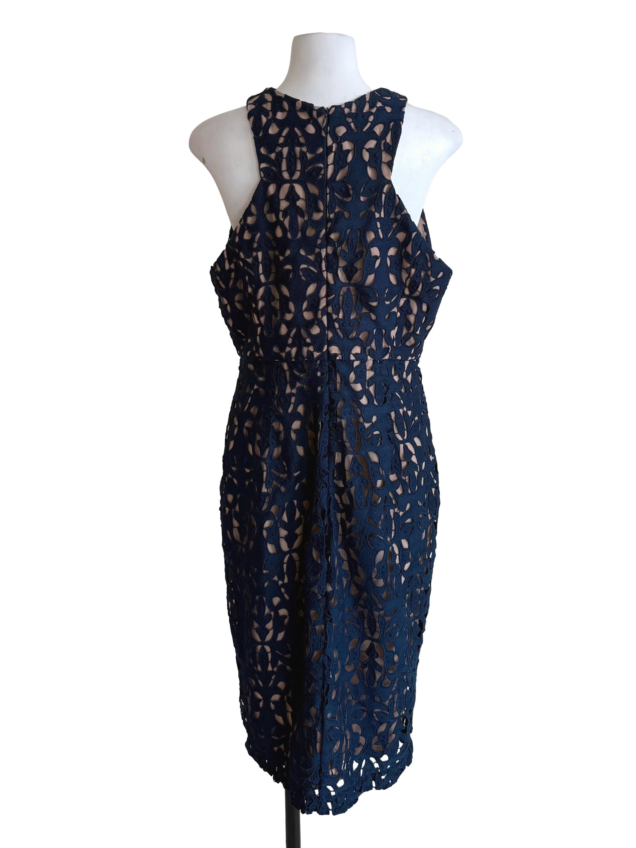 Warm Blue Embroidery V Neck Slip Dress