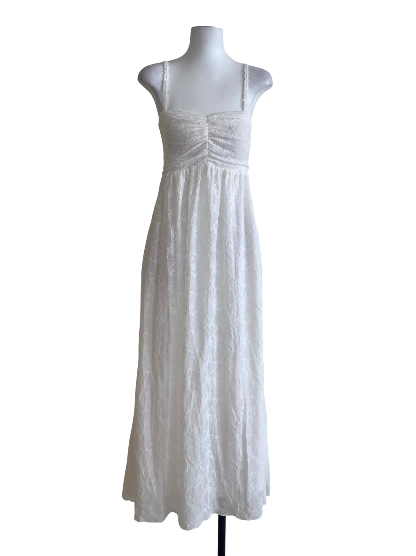 White Sleeveless Floral Lace Empire Dress