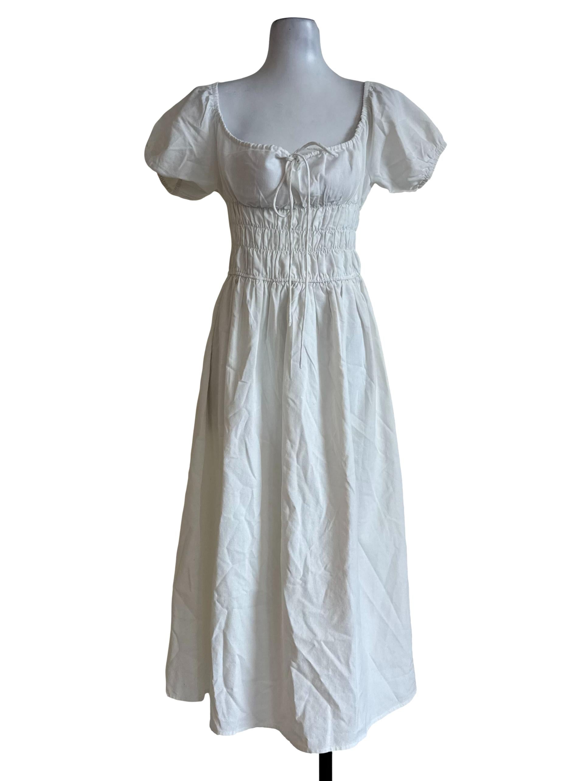 Icy White Queen Anne Neck Dress