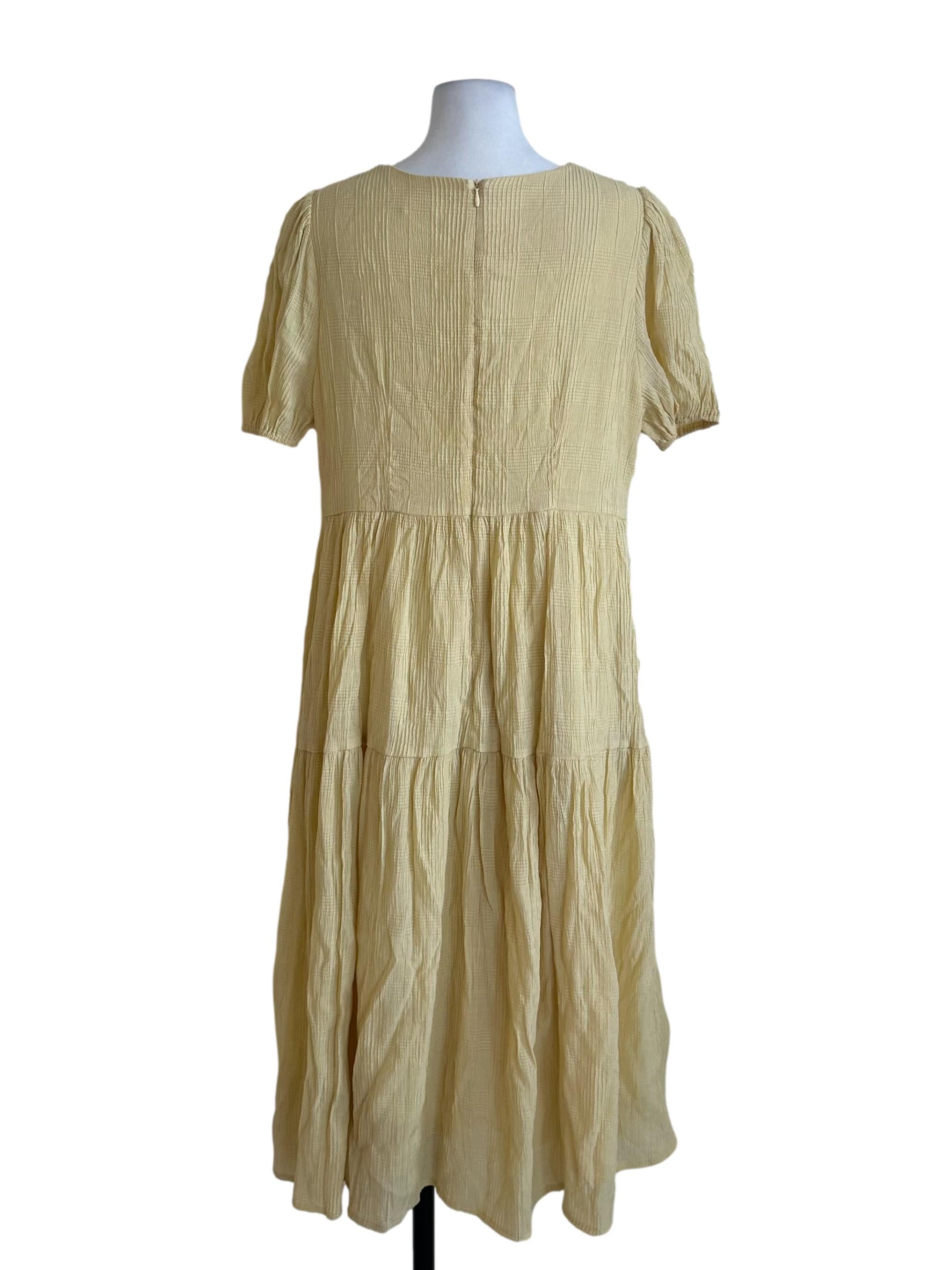 Butter Yellow Textured Tiered Dress