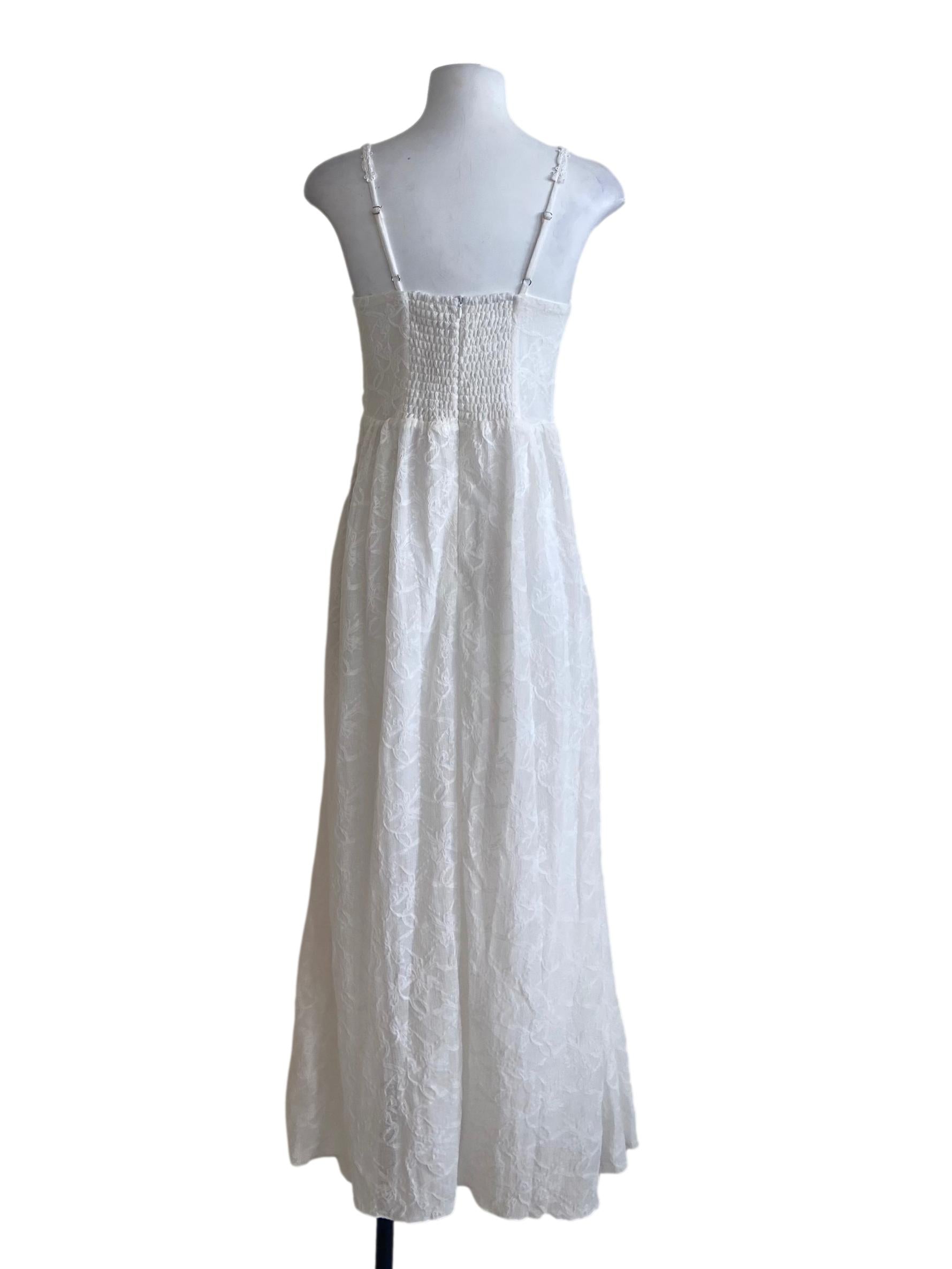 White Sleeveless Floral Lace Empire Dress