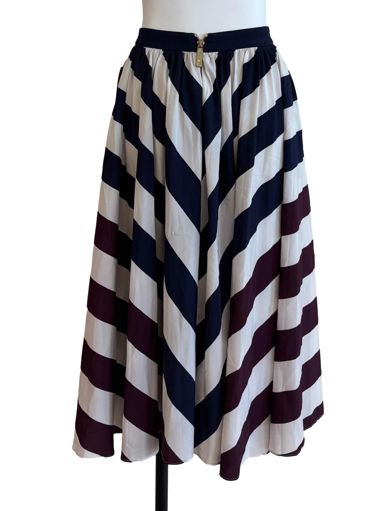 Navy Blue Plum Stripe Midi Skirt