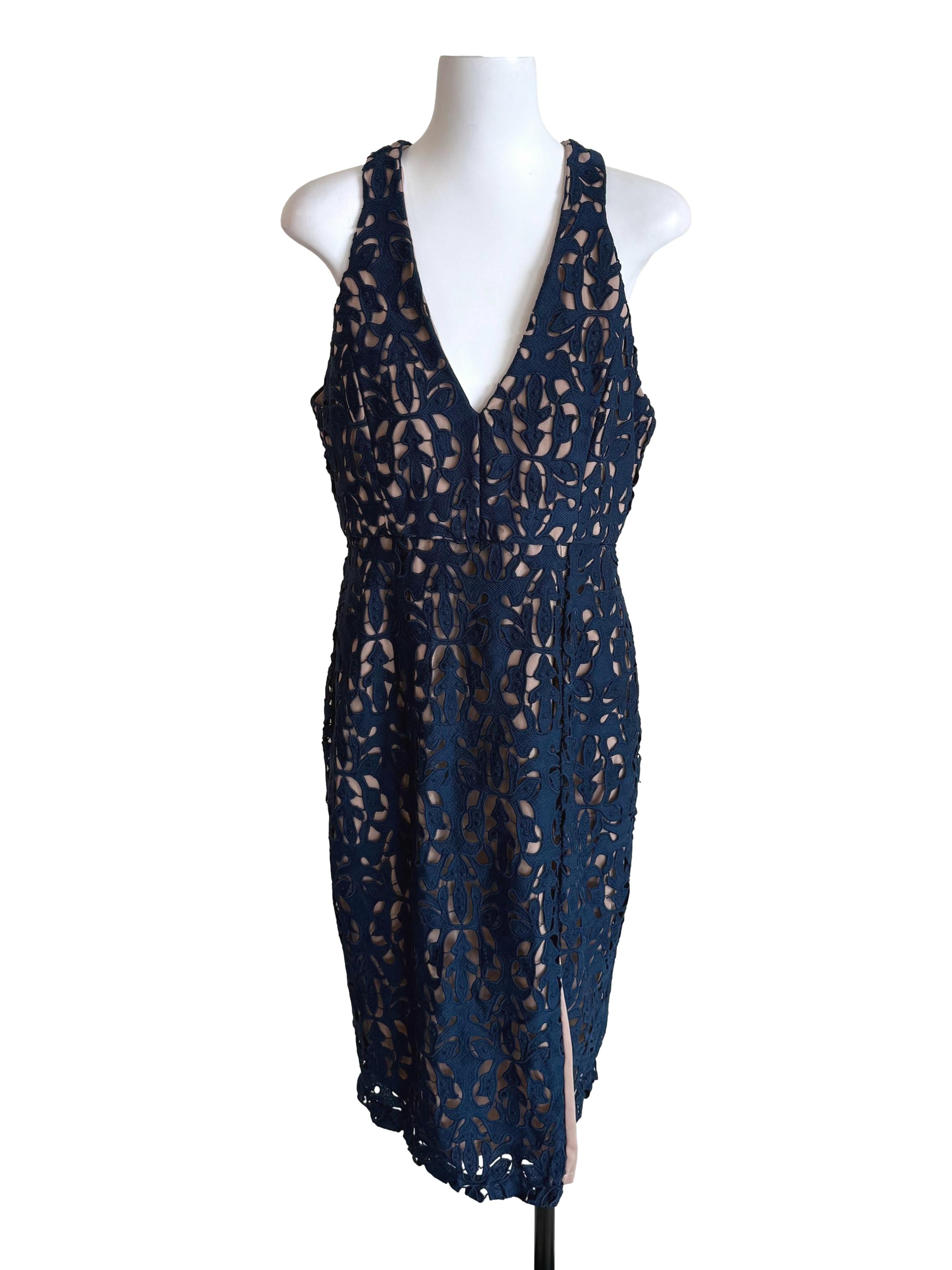 Warm Blue Embroidery V Neck Slip Dress